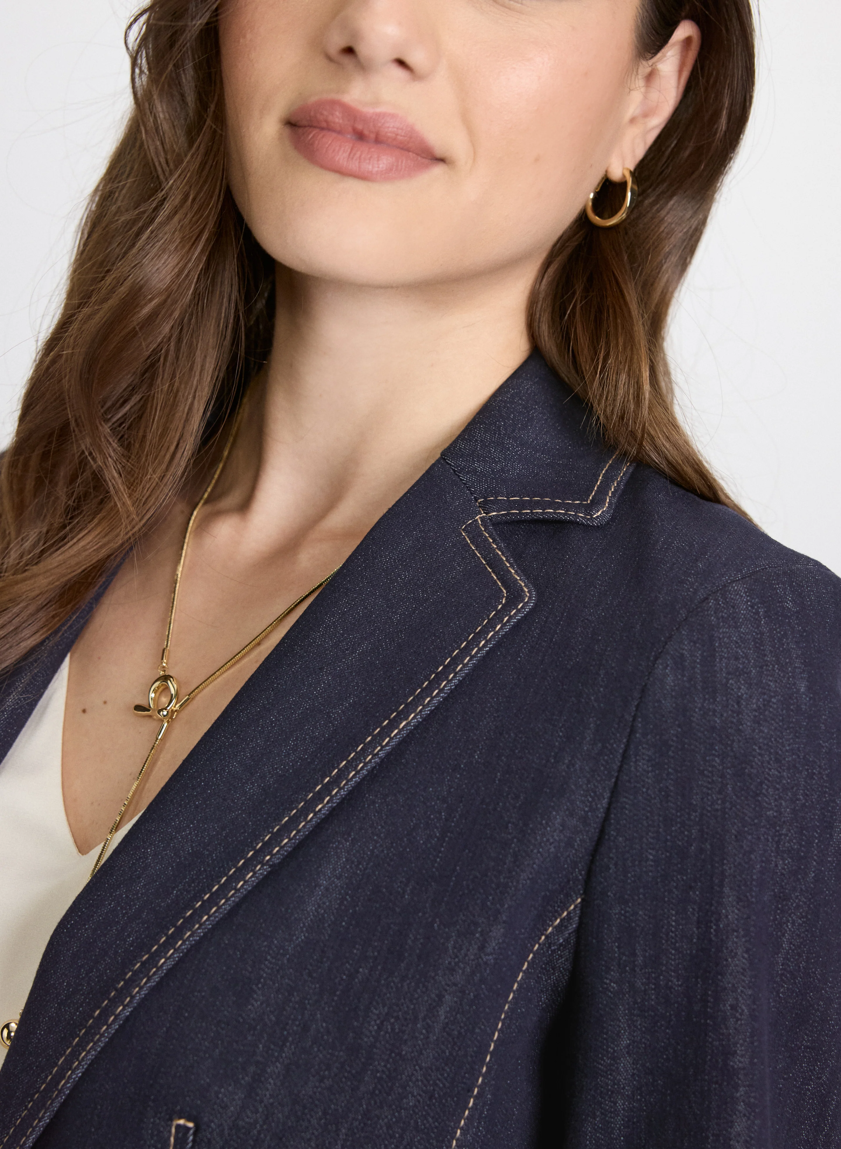 Contrast Stitch Denim Blazer - Image 5
