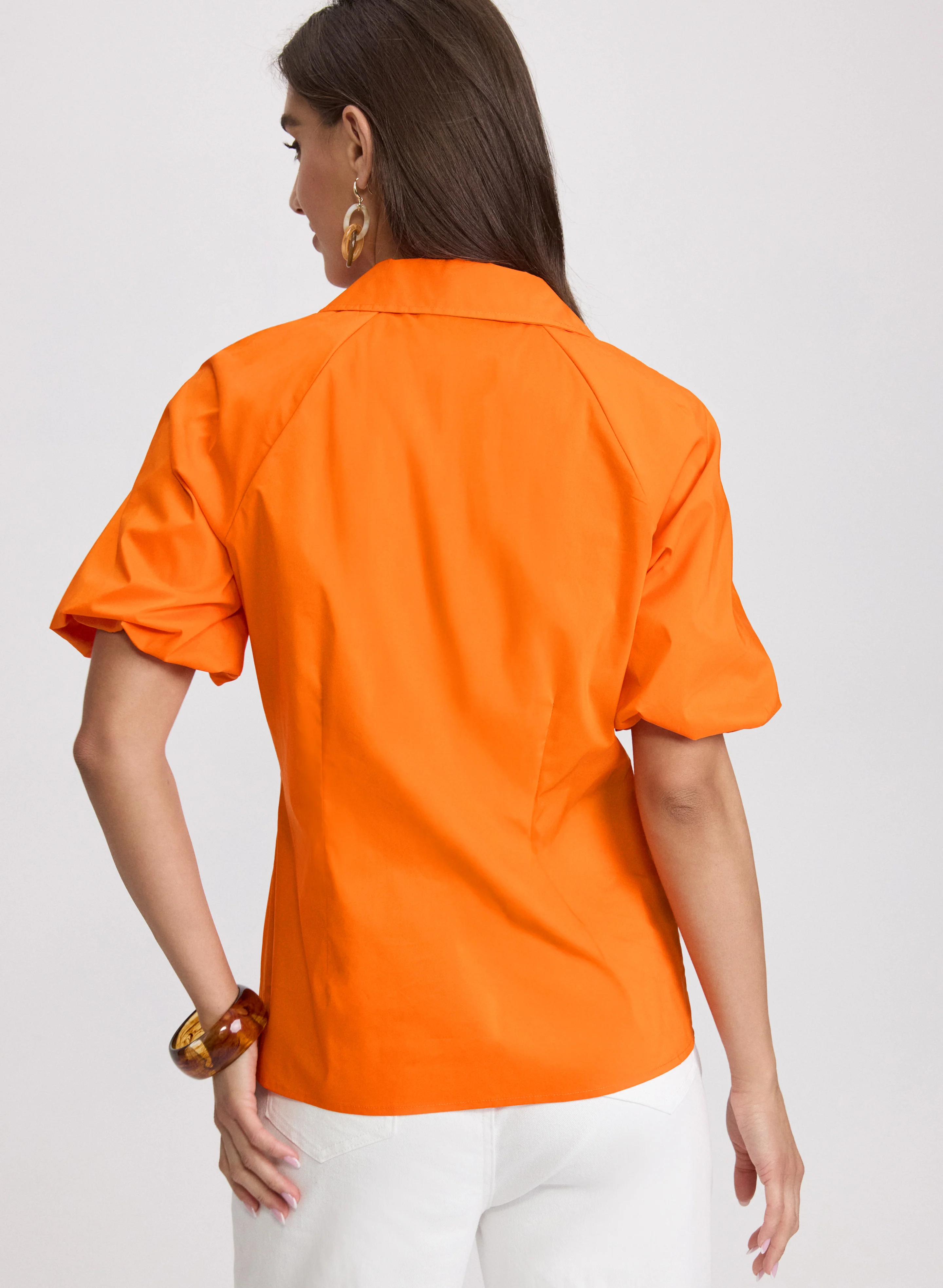 Cotton-Blend Puff-Sleeve Blouse - Image 4