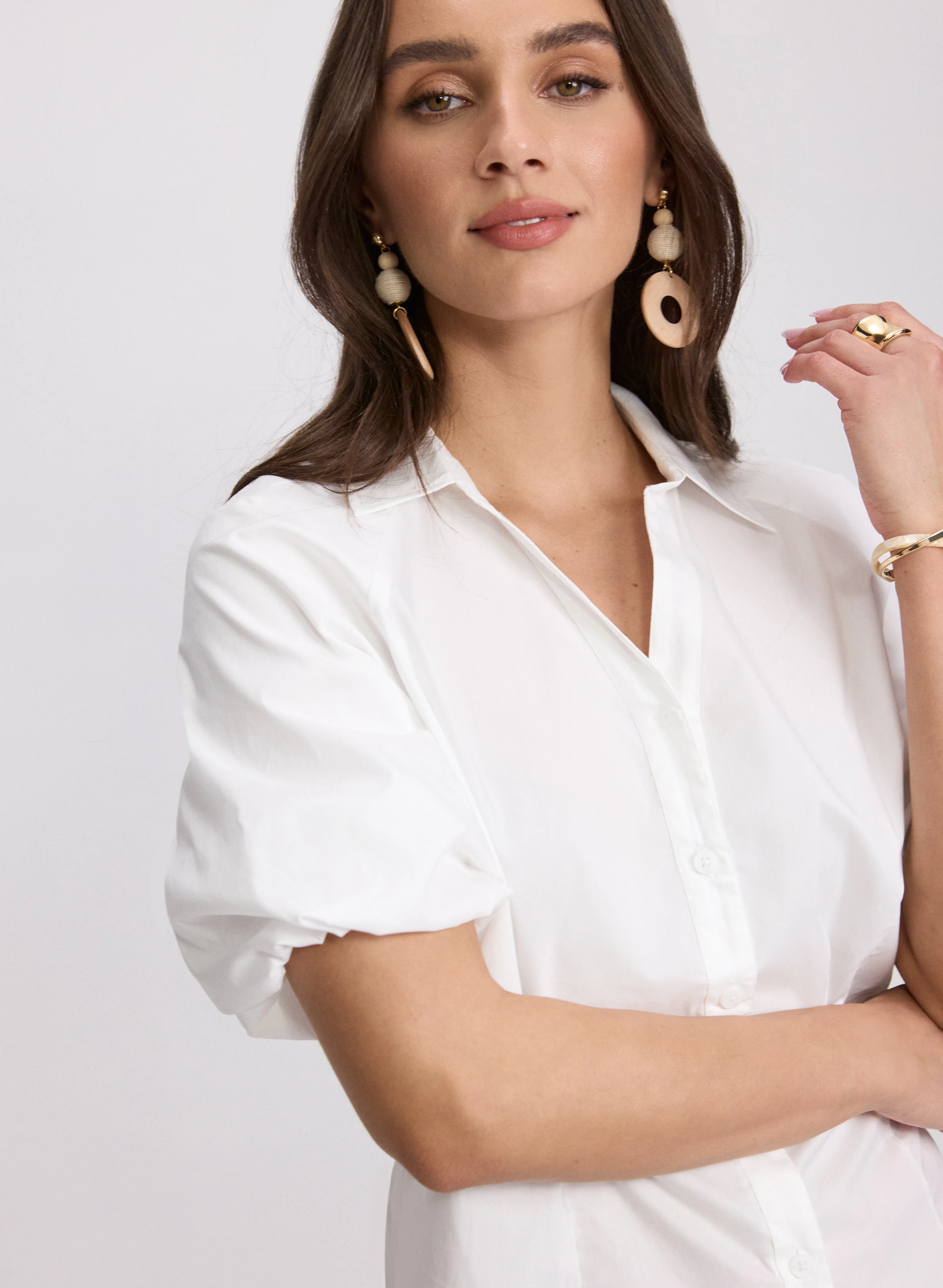 Cotton-Blend Puff-Sleeve Blouse - Image 2