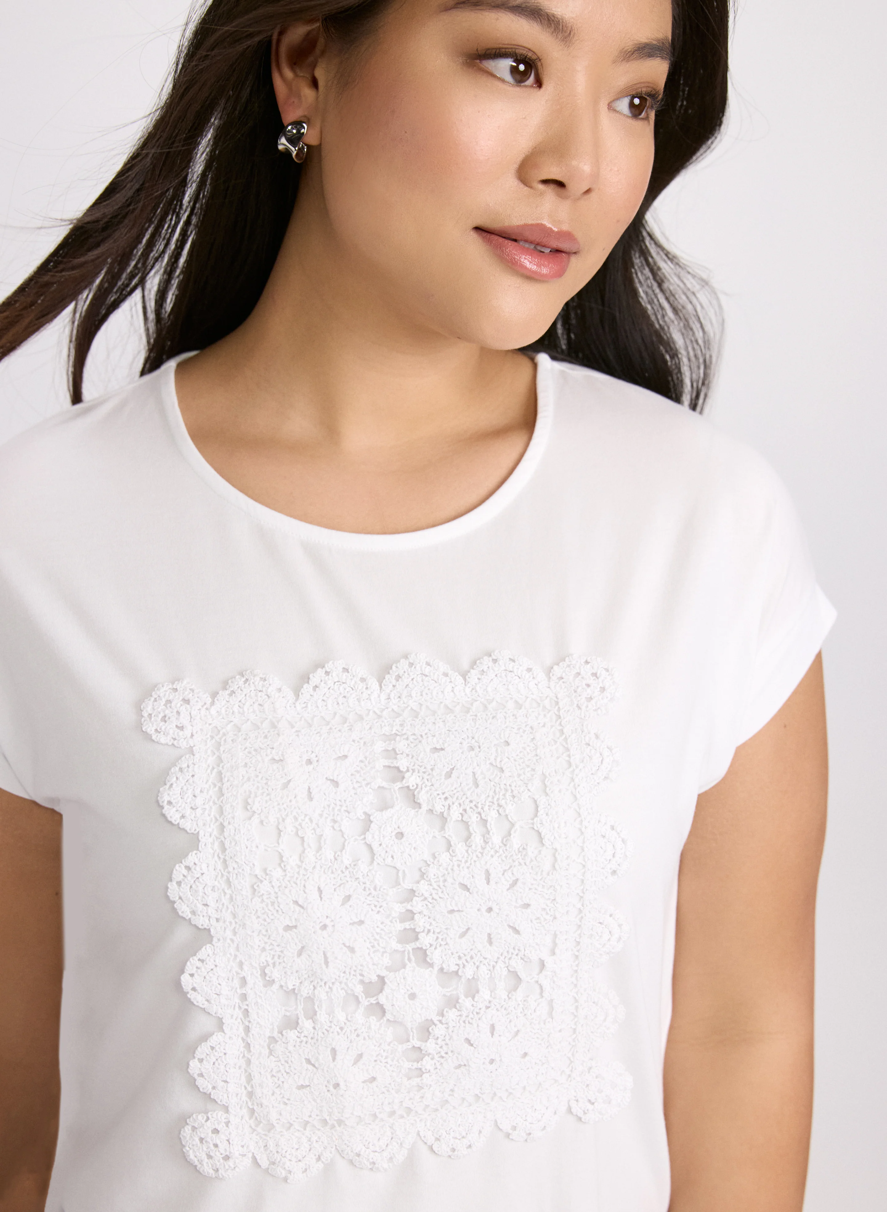 Cotton Crochet Applique T-Shirt - Image 2