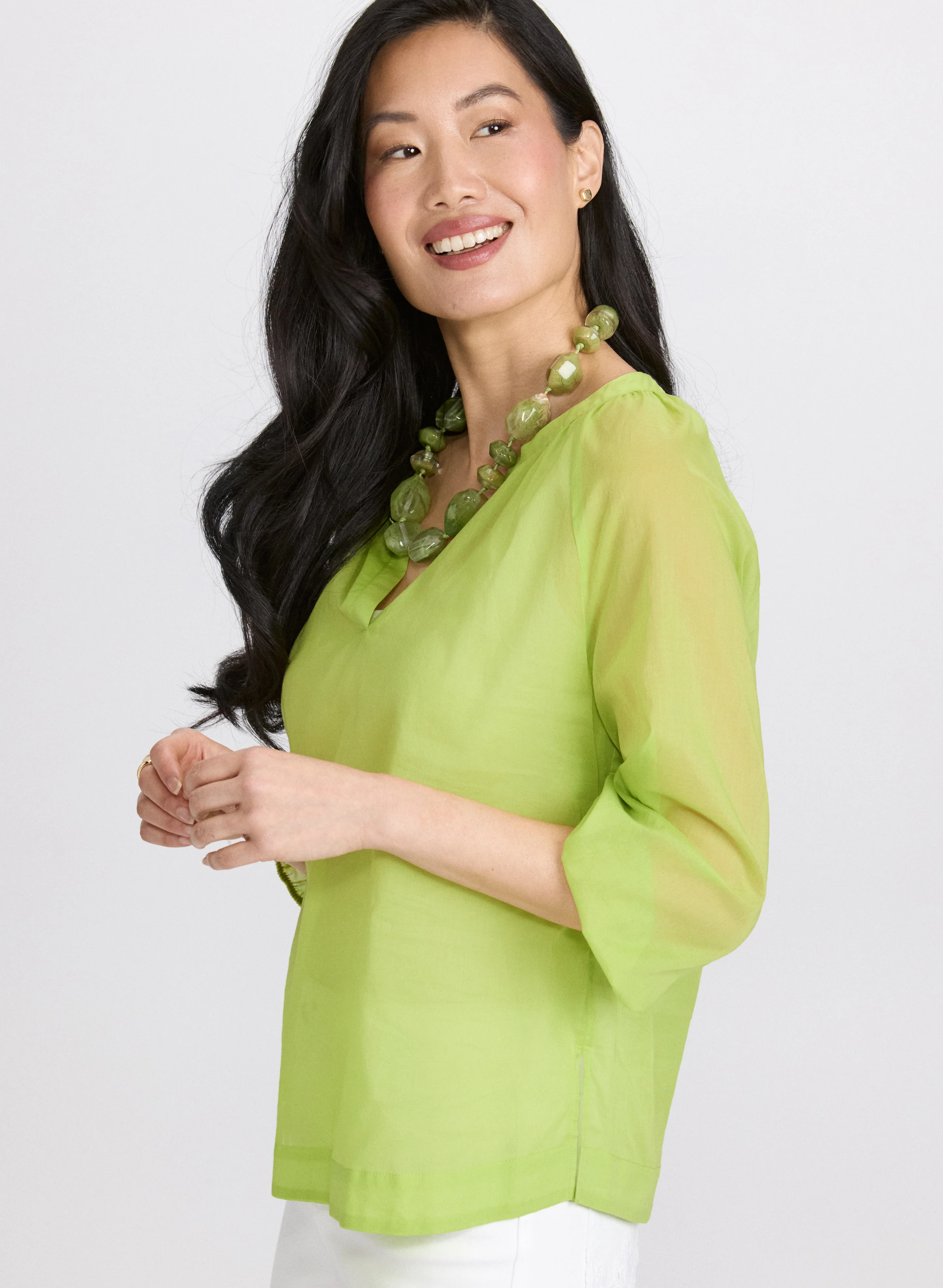 Cotton Split Neck Blouse - Image 2
