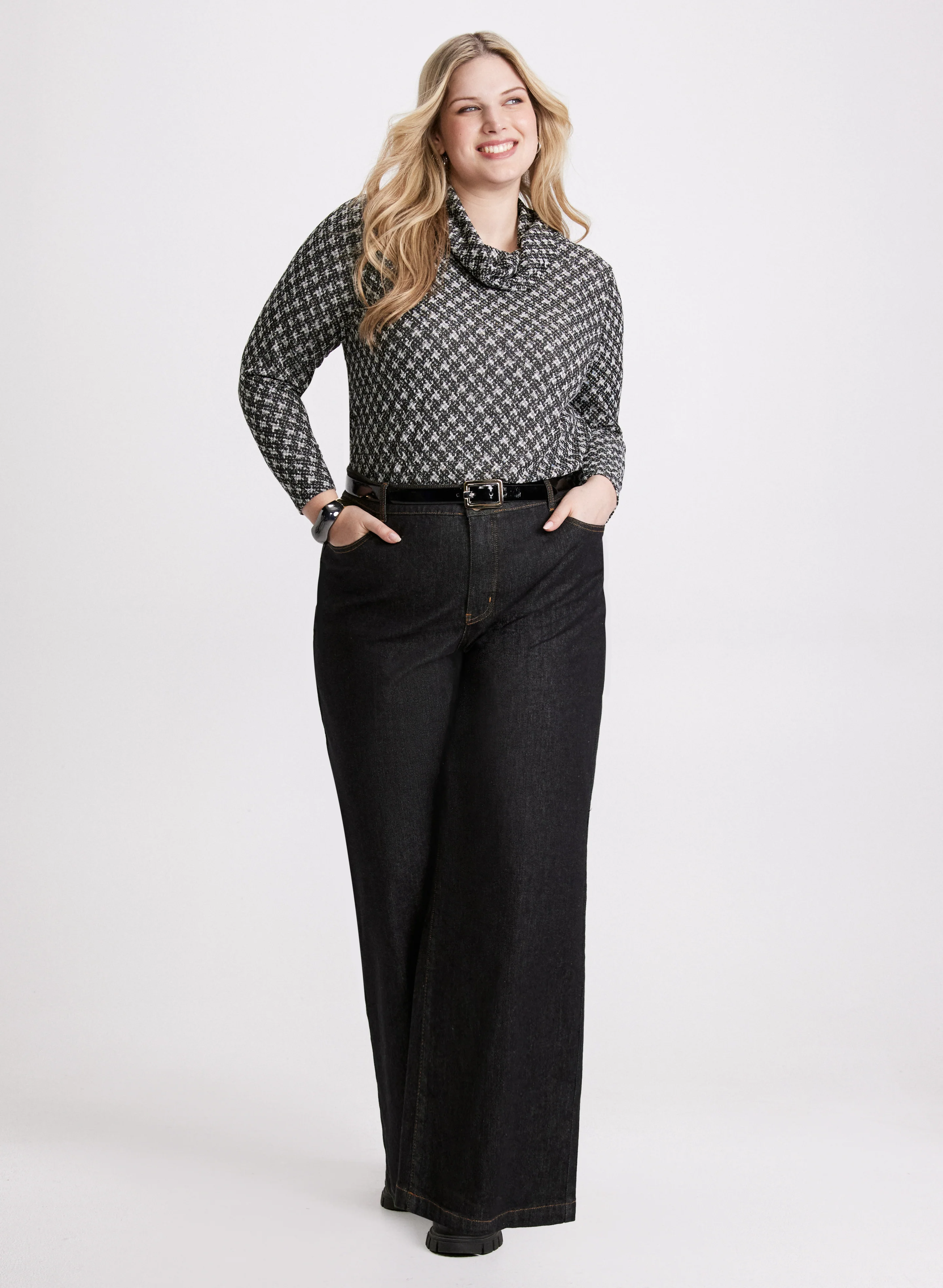 Cowl Neck Jacquard Knit Top - Image 3