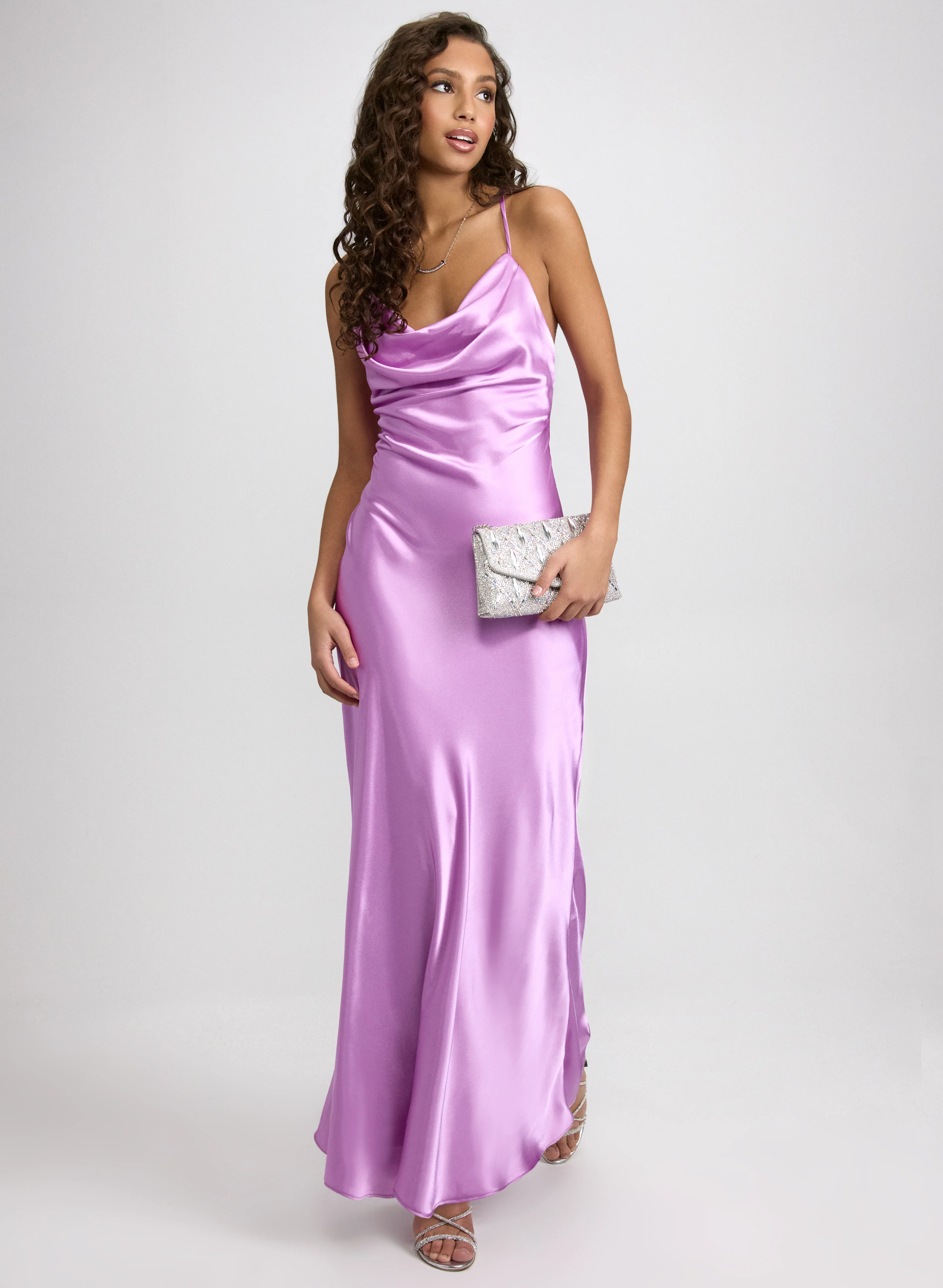 Cowl Neck Satin Dress