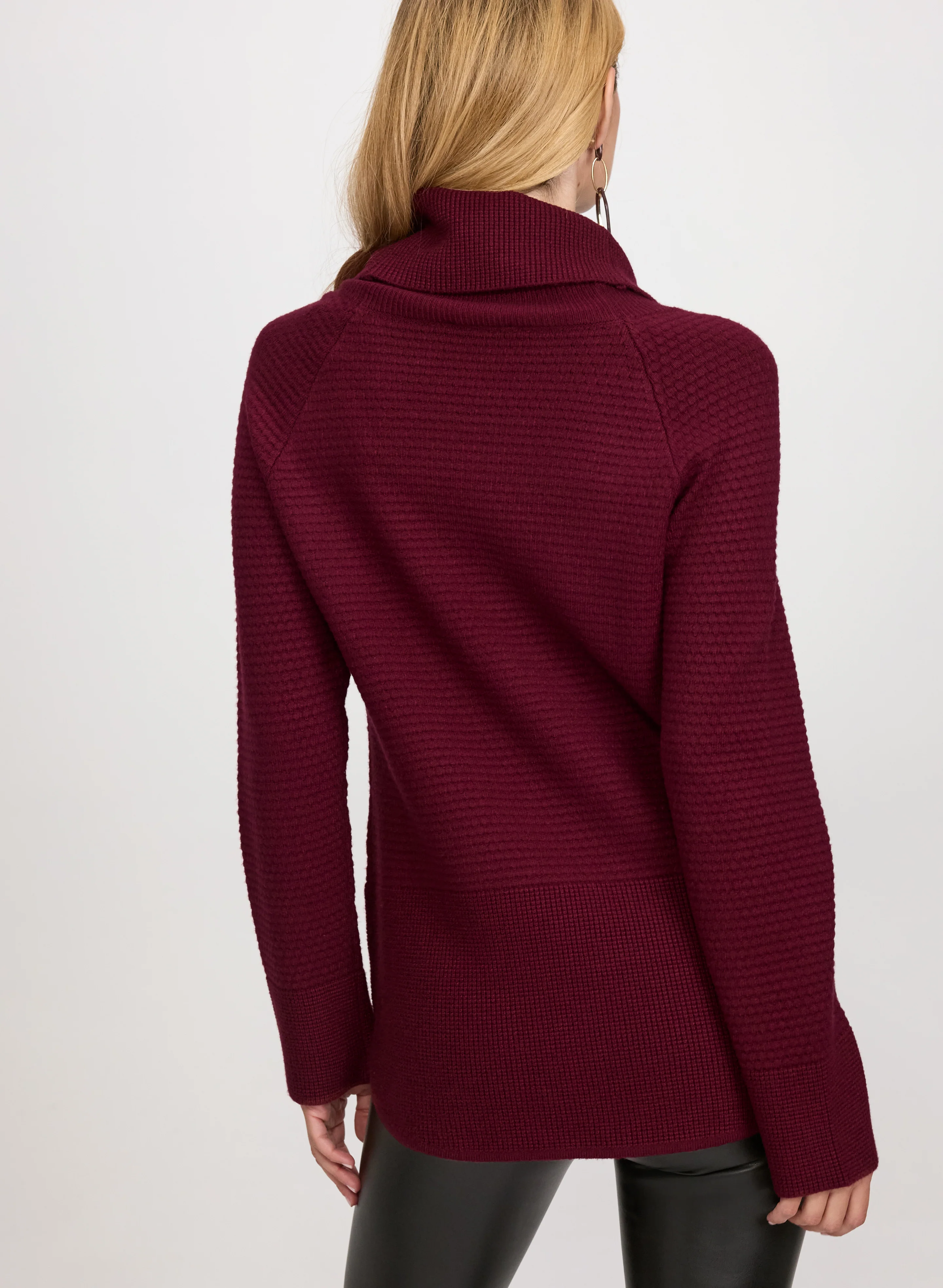 Cowl Neck Waffle Knit Sweater - Image 4