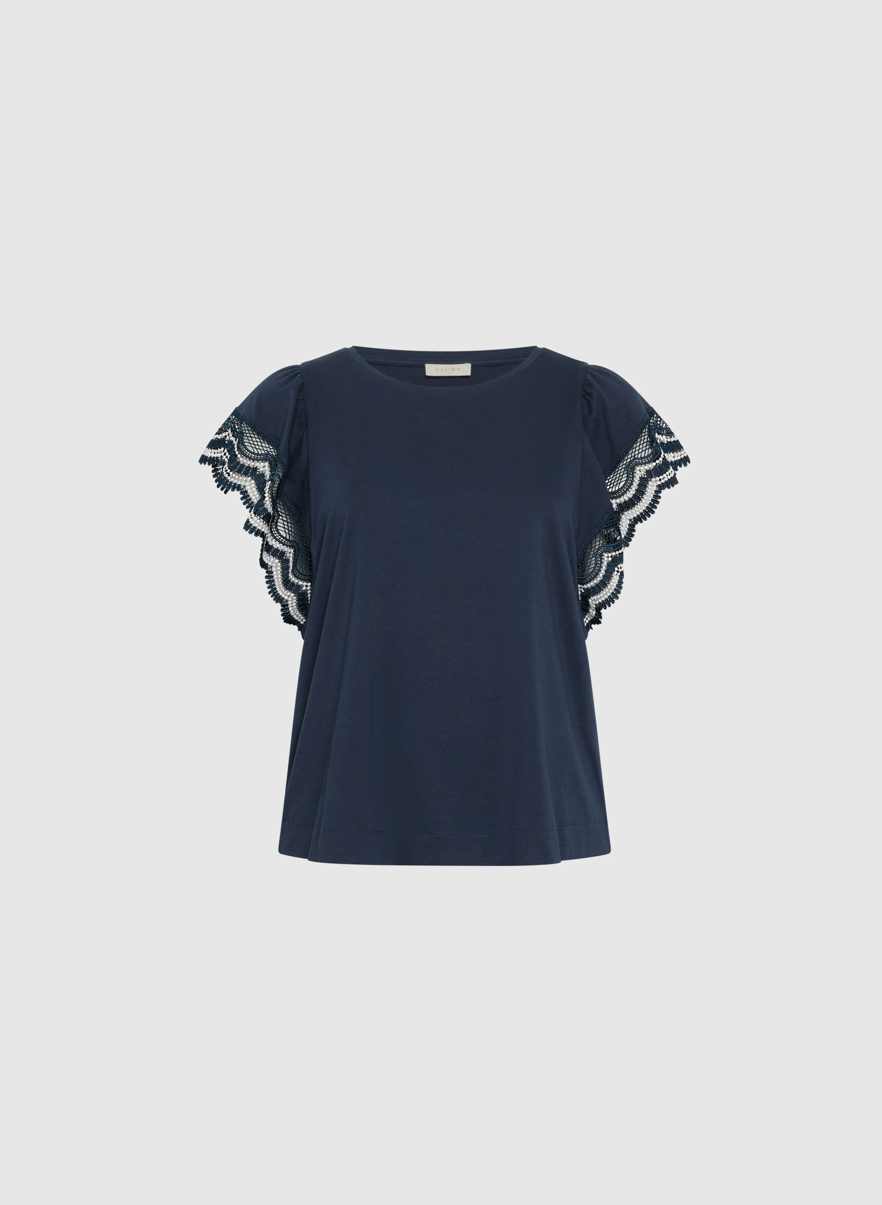 Crochet Trim Cap Sleeve T-Shirt - Image 5