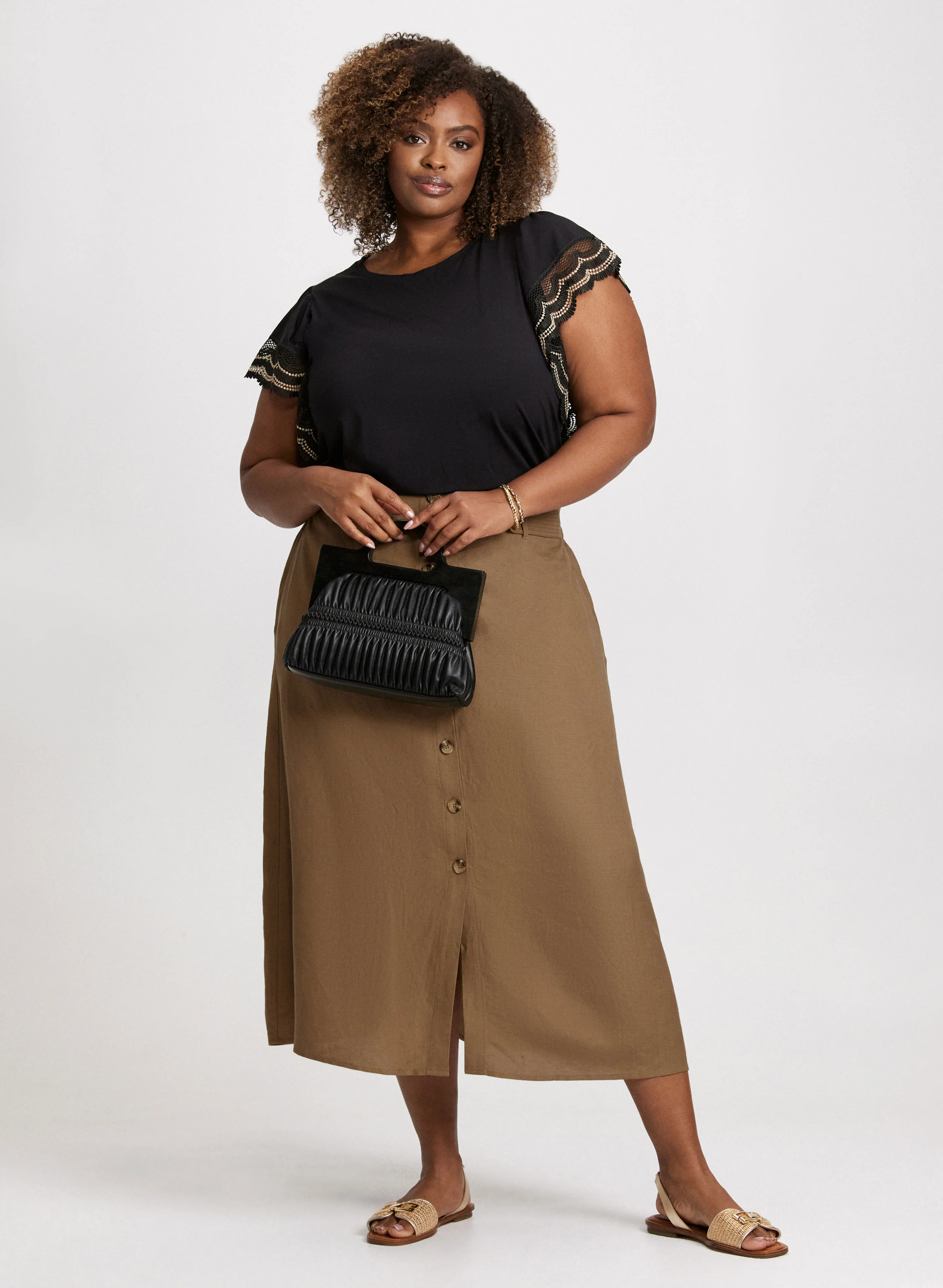 Crochet Trim Cap Sleeve T-Shirt - Image 2