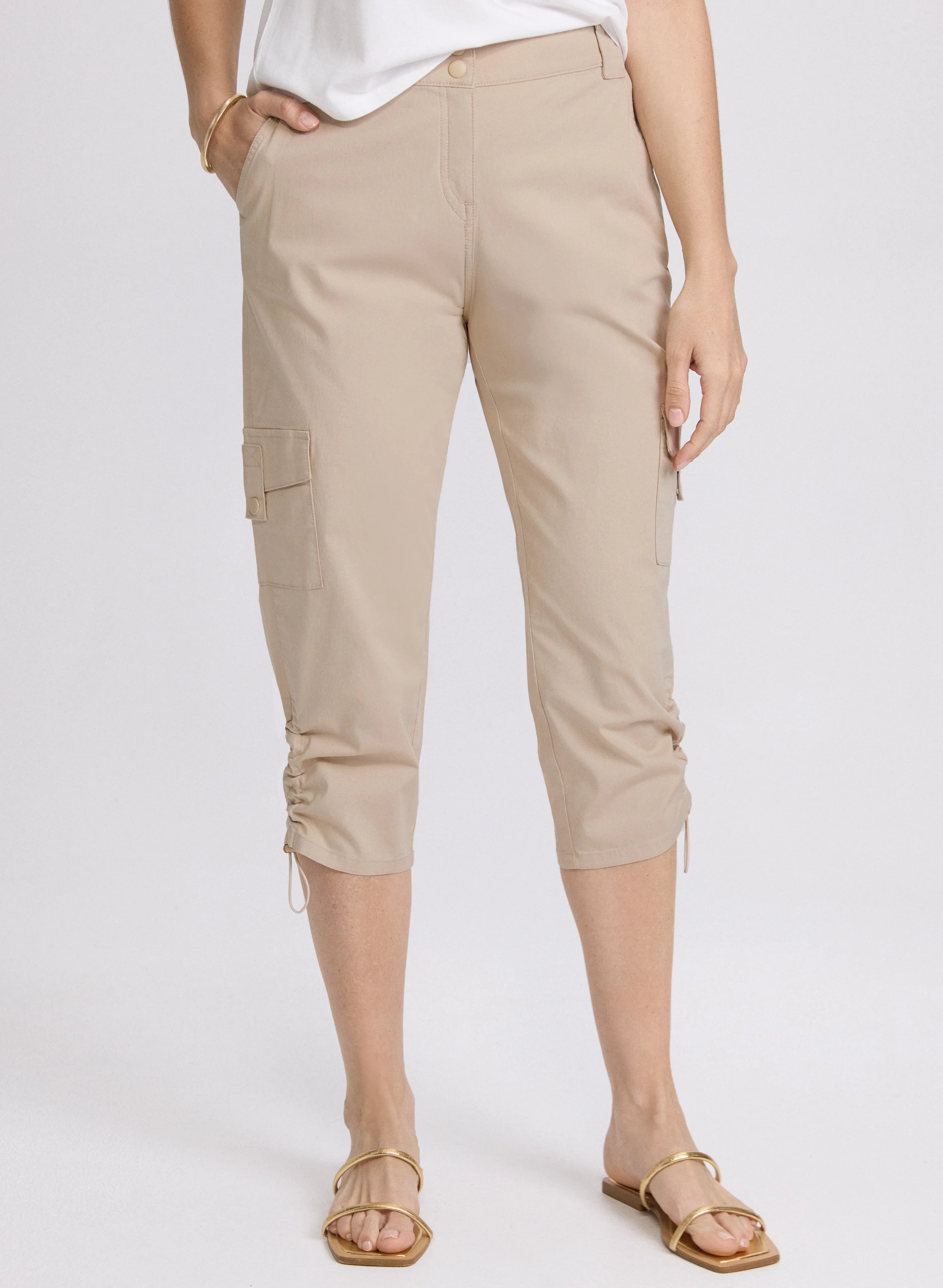 Cropped Drawstring Hem Cargo Pants