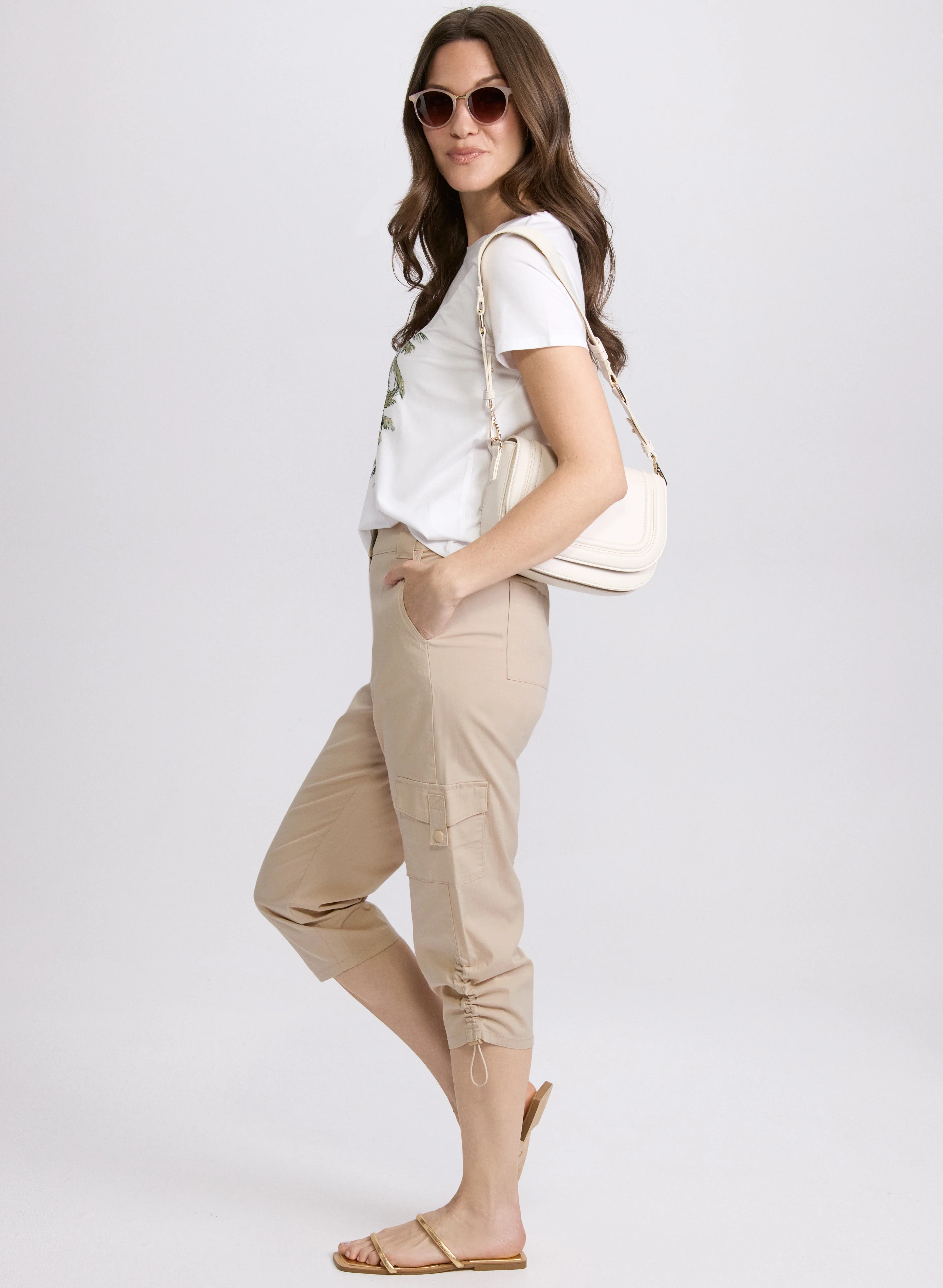Cropped Drawstring Hem Cargo Pants - Image 5