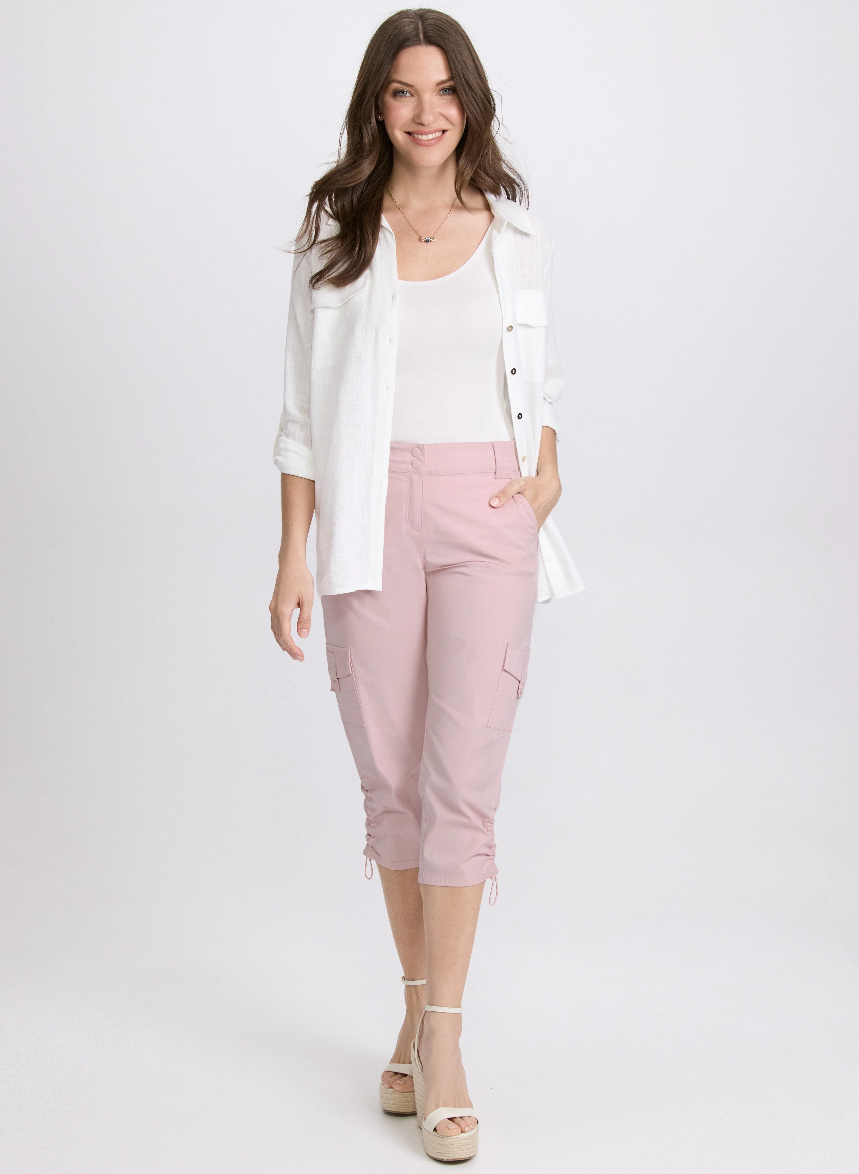 Cropped Drawstring Hem Cargo Pants - Image 3