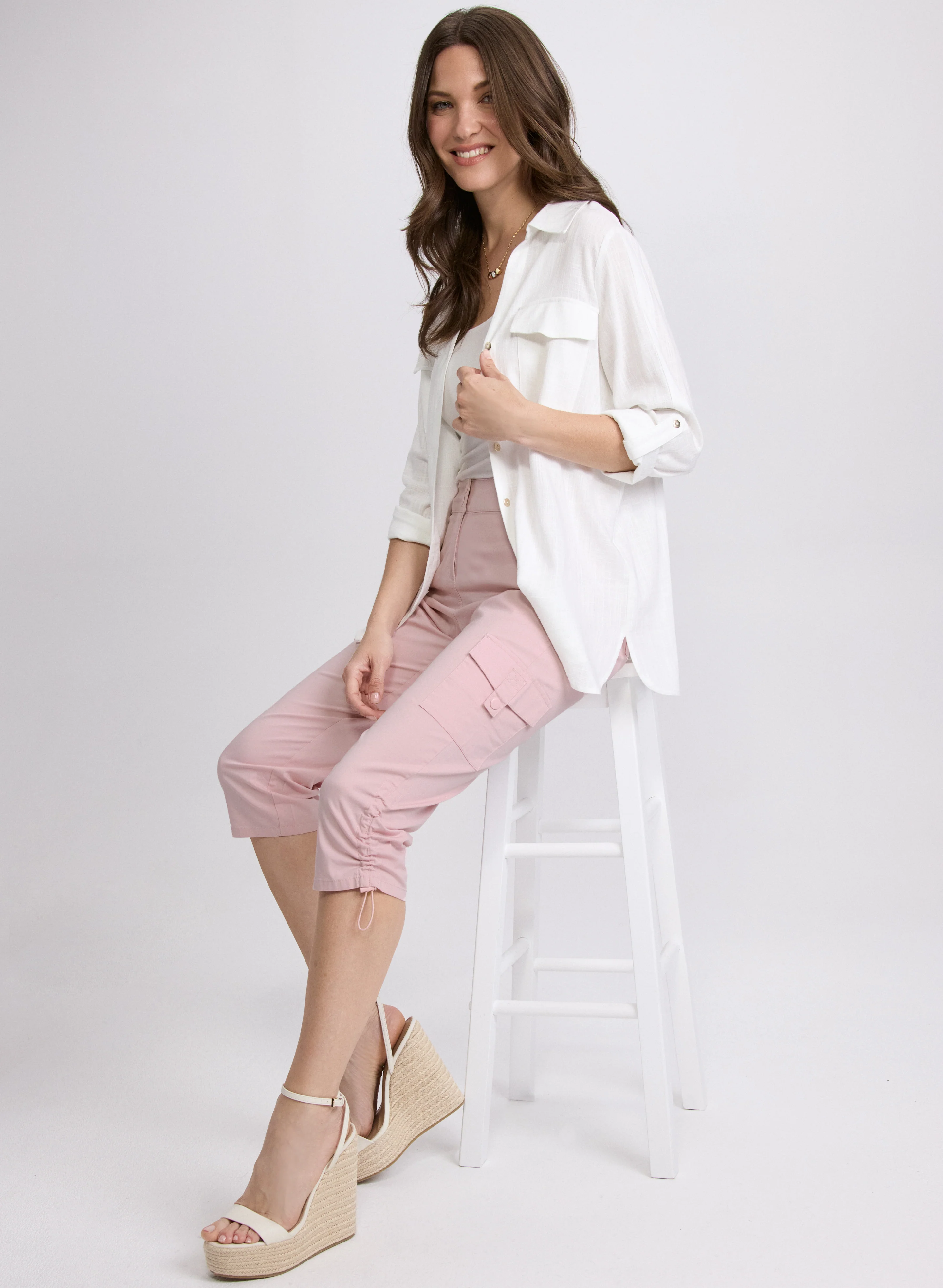 Cropped Drawstring Hem Cargo Pants - Image 5