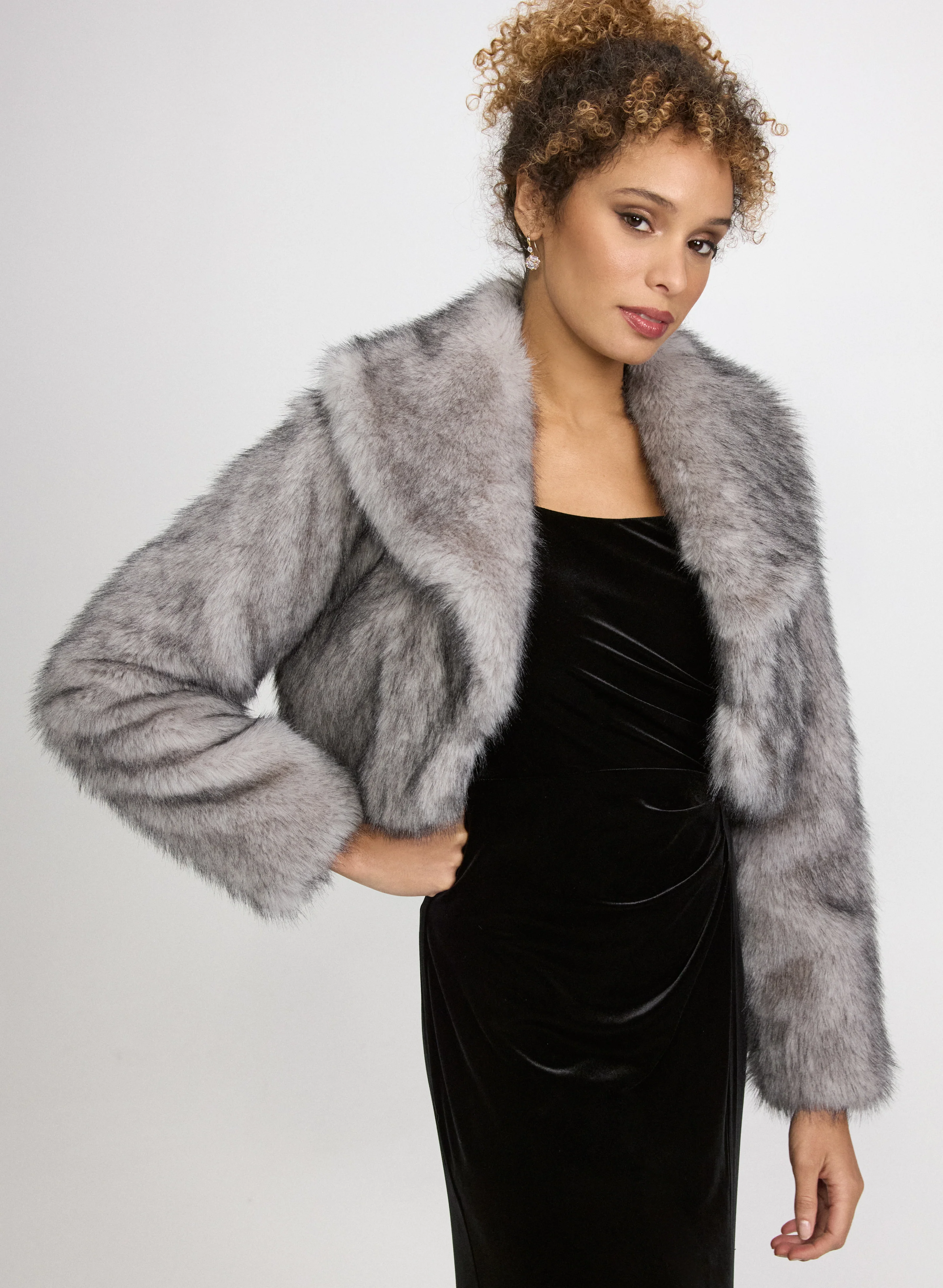 Cropped Faux Fur Jacket - Image 7