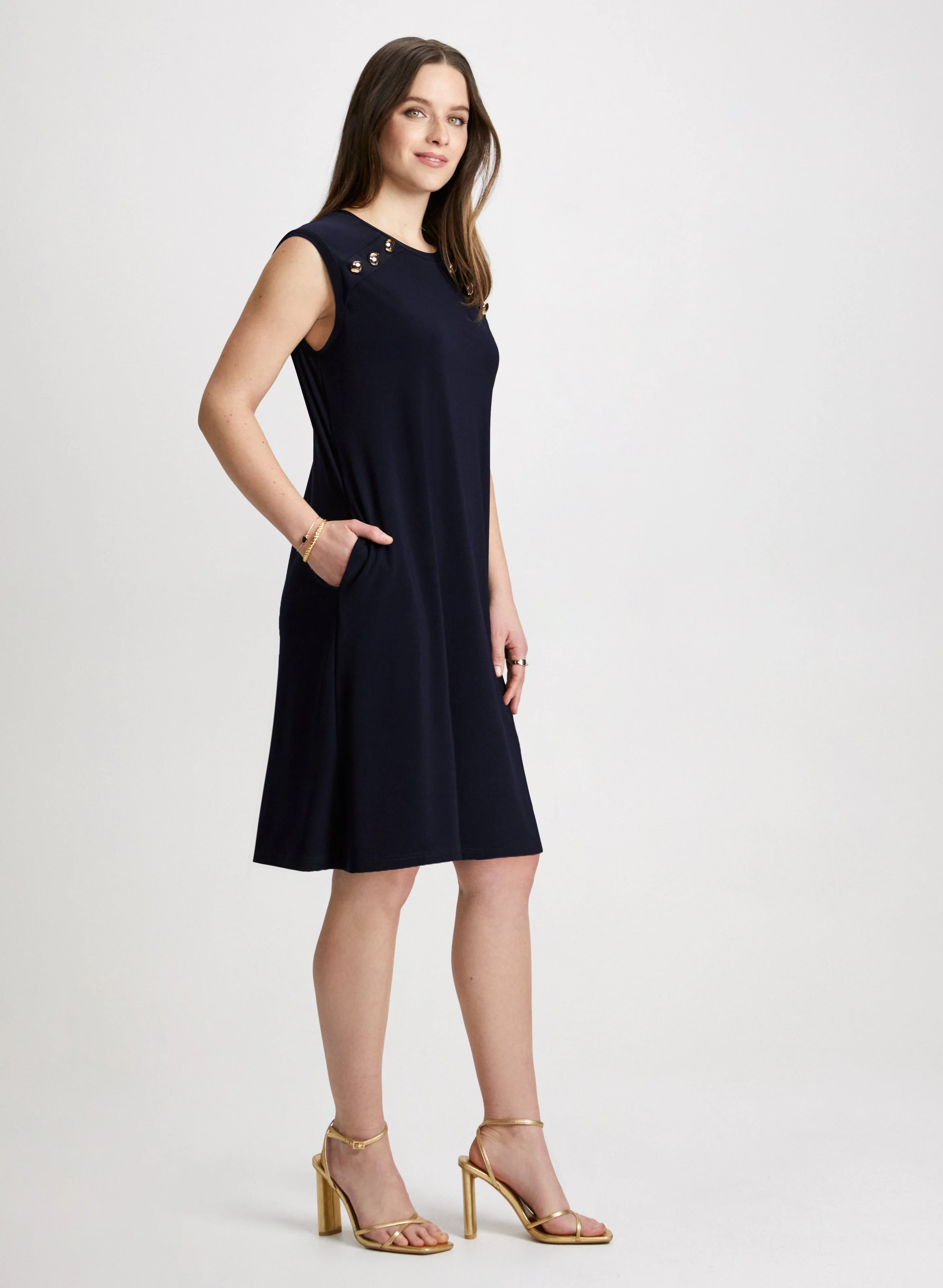 Decorative Button A-Line Dress - Image 2