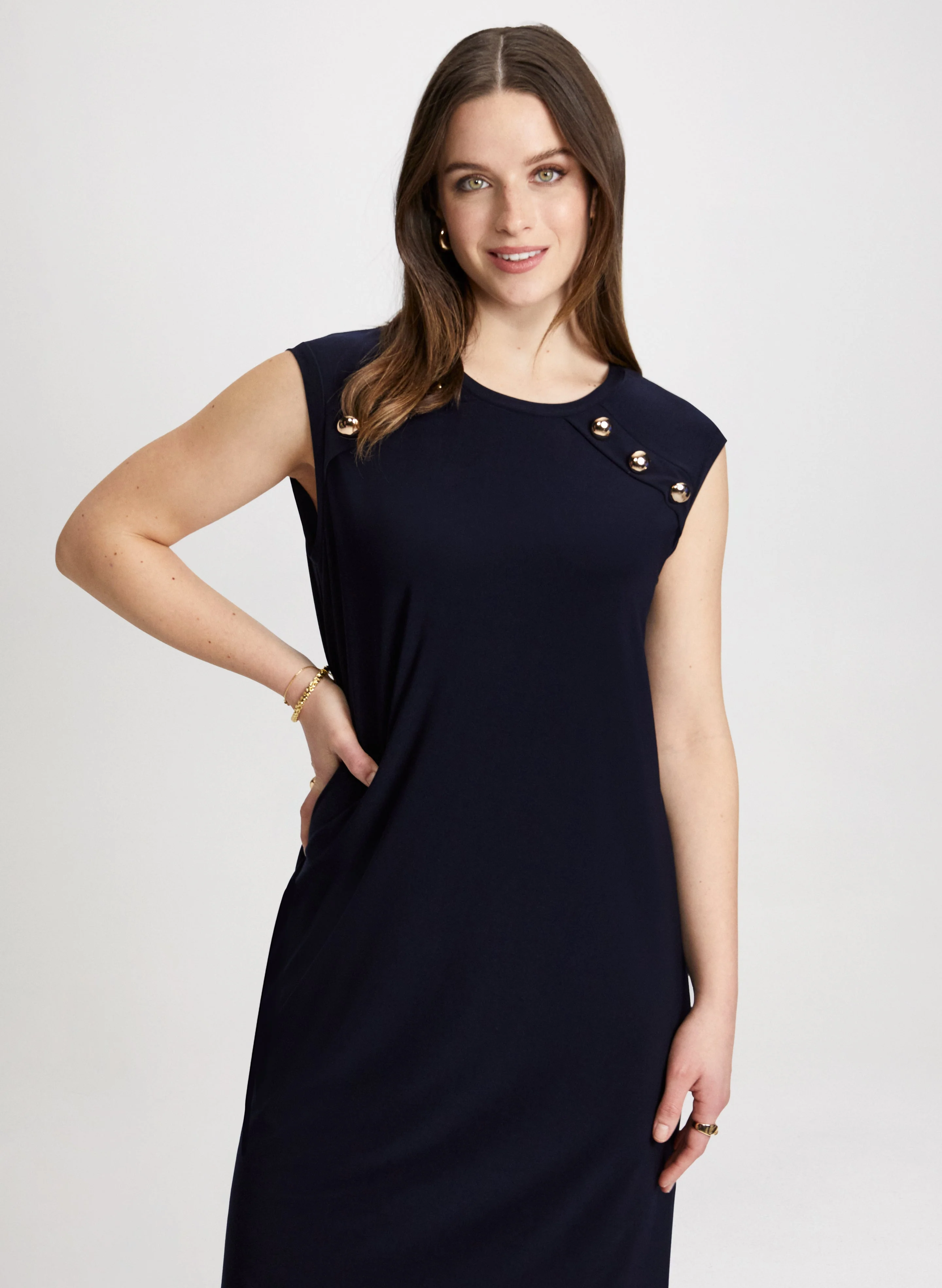 Decorative Button A-Line Dress - Image 4