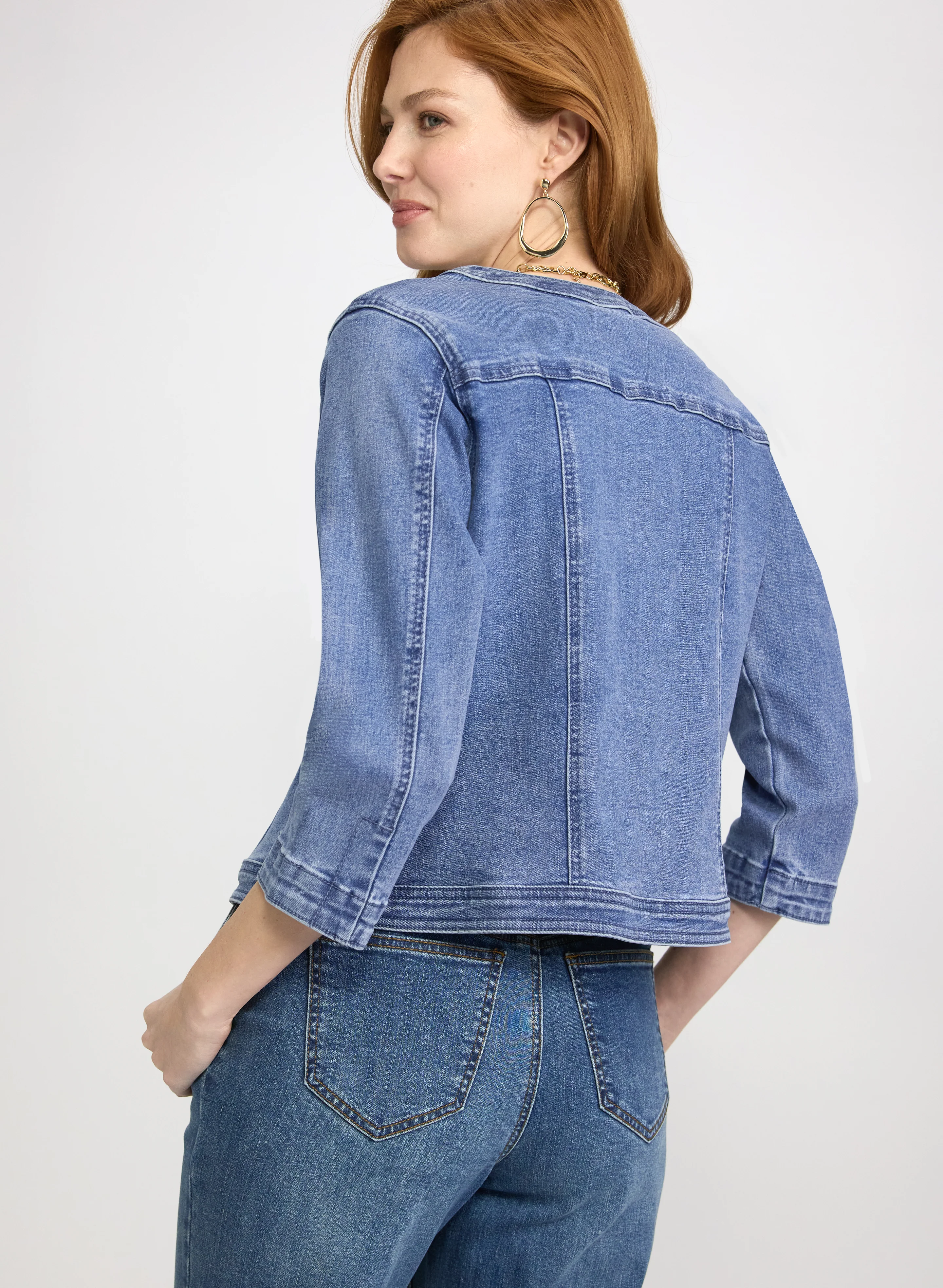 Decorative Button-Front Denim Jacket - Image 4
