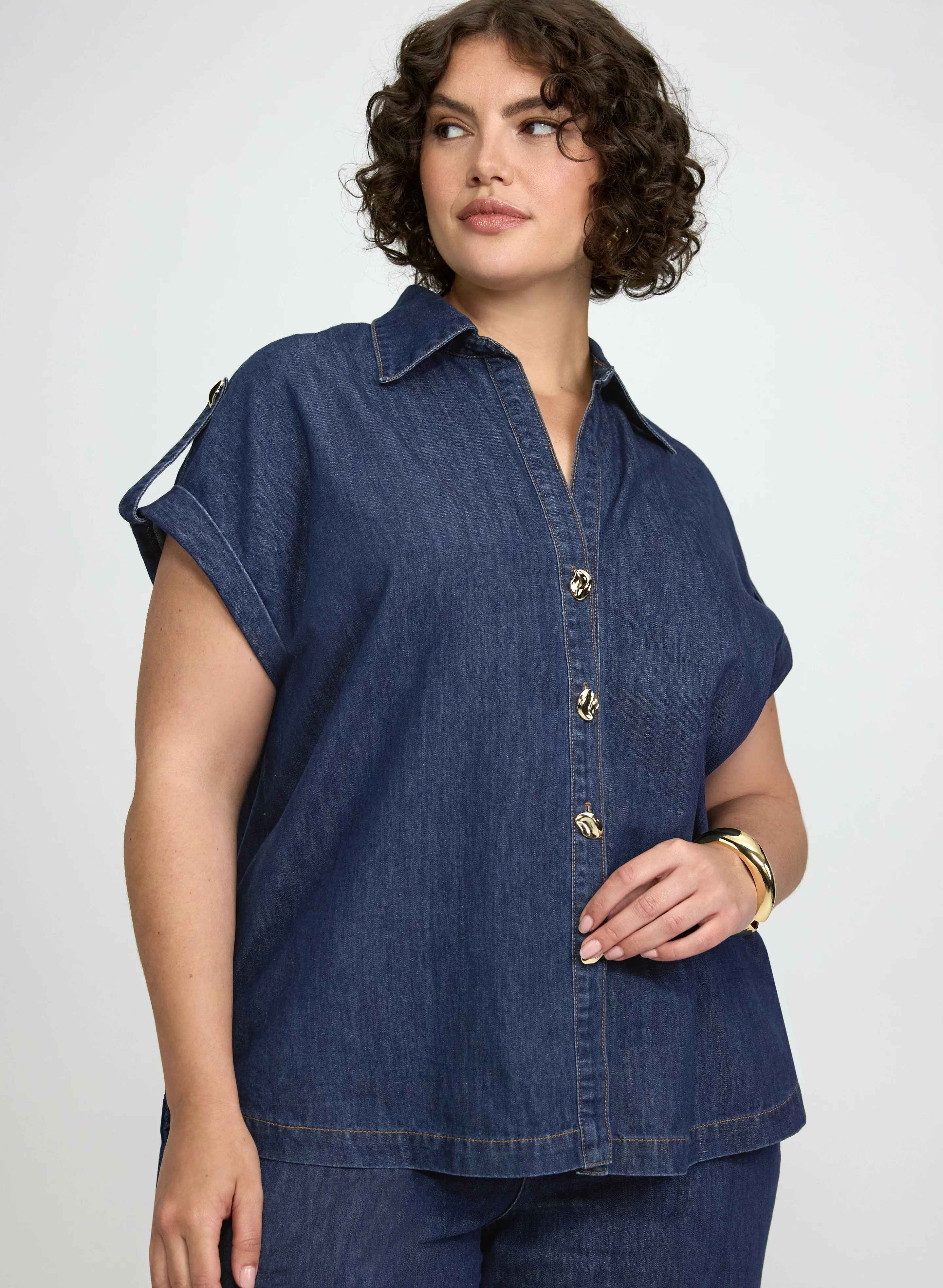 Denim Button-Down Blouse