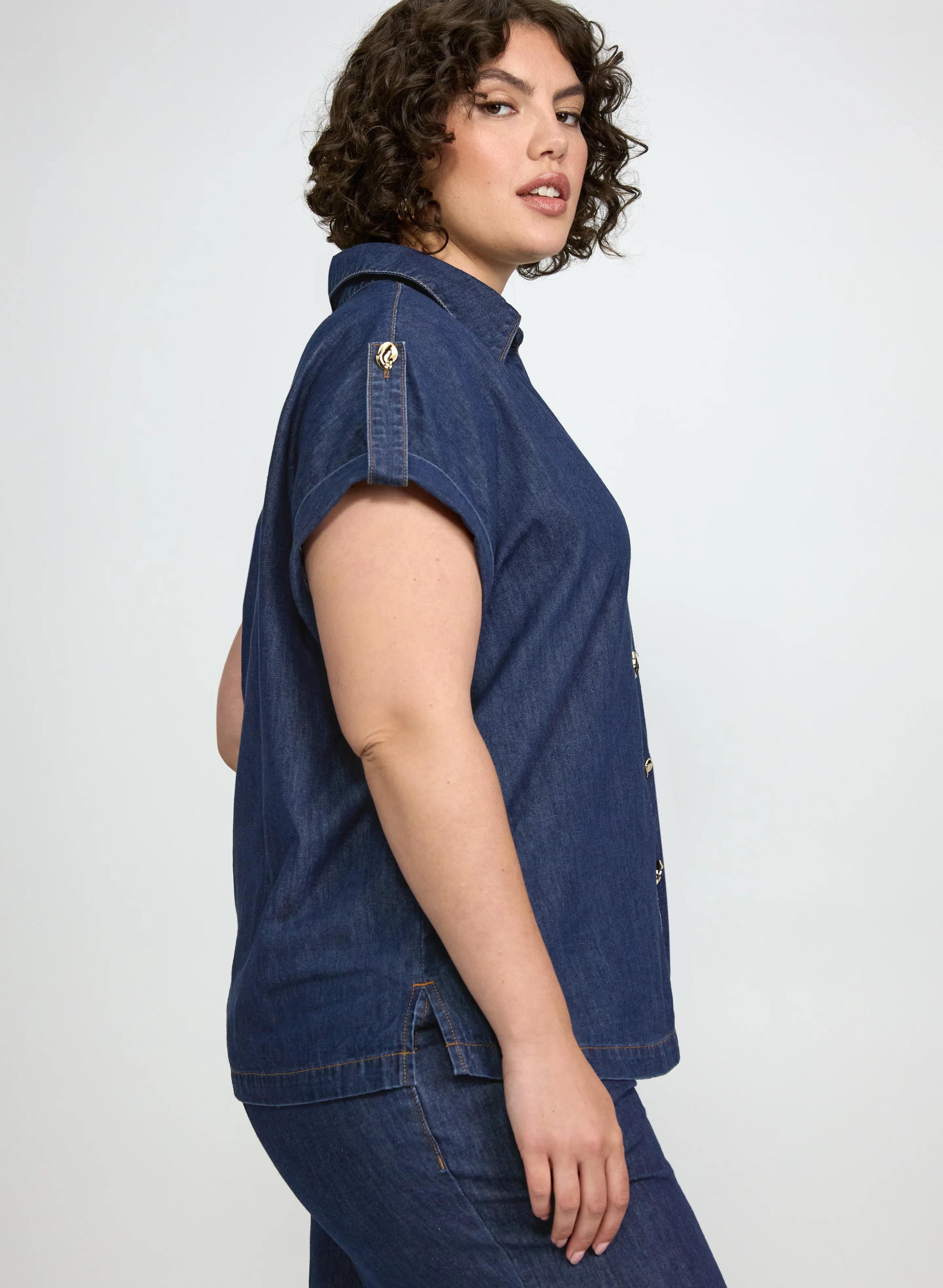 Denim Button-Down Blouse - Image 2