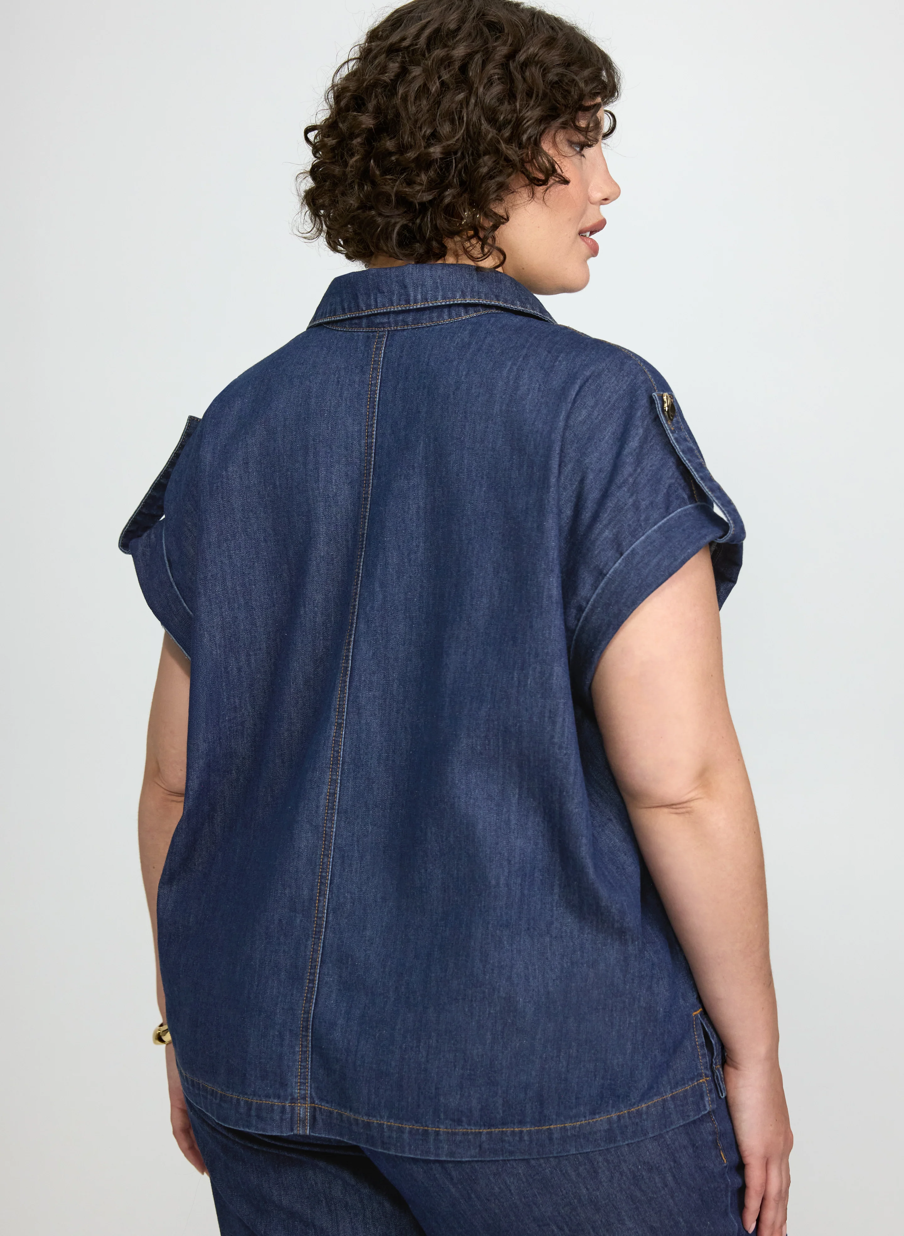 Denim Button-Down Blouse - Image 3