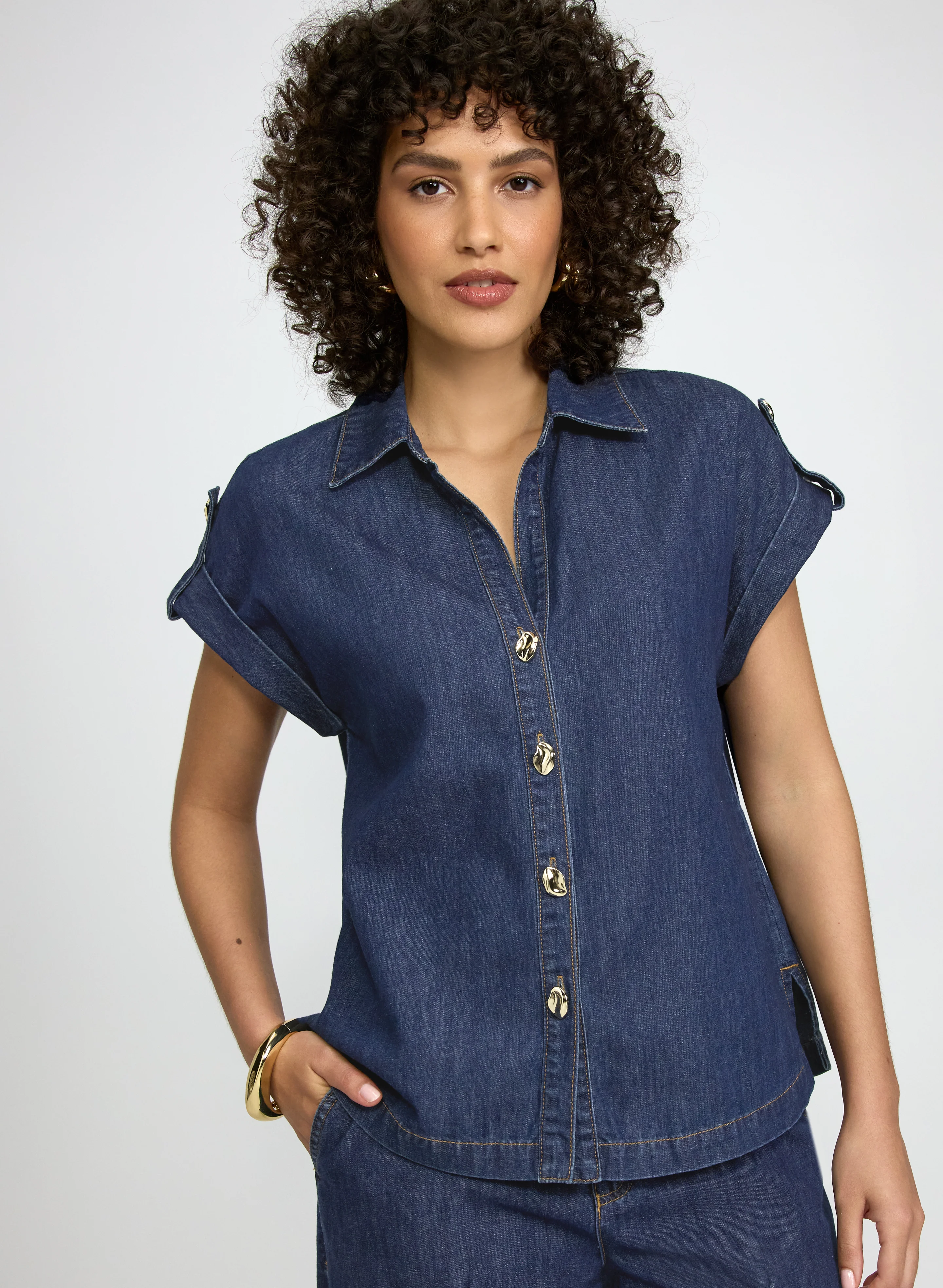 Denim Button-Down Blouse