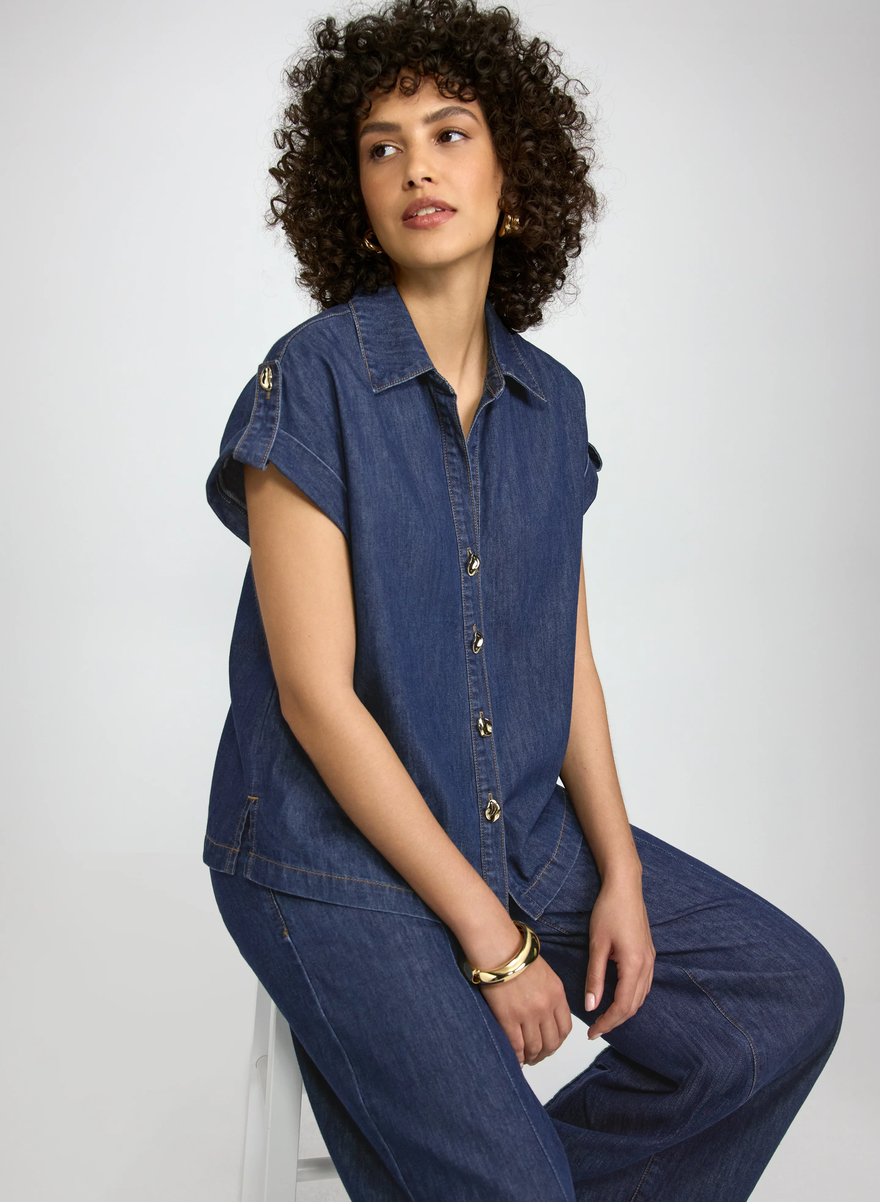 Denim Button-Down Blouse - Image 2