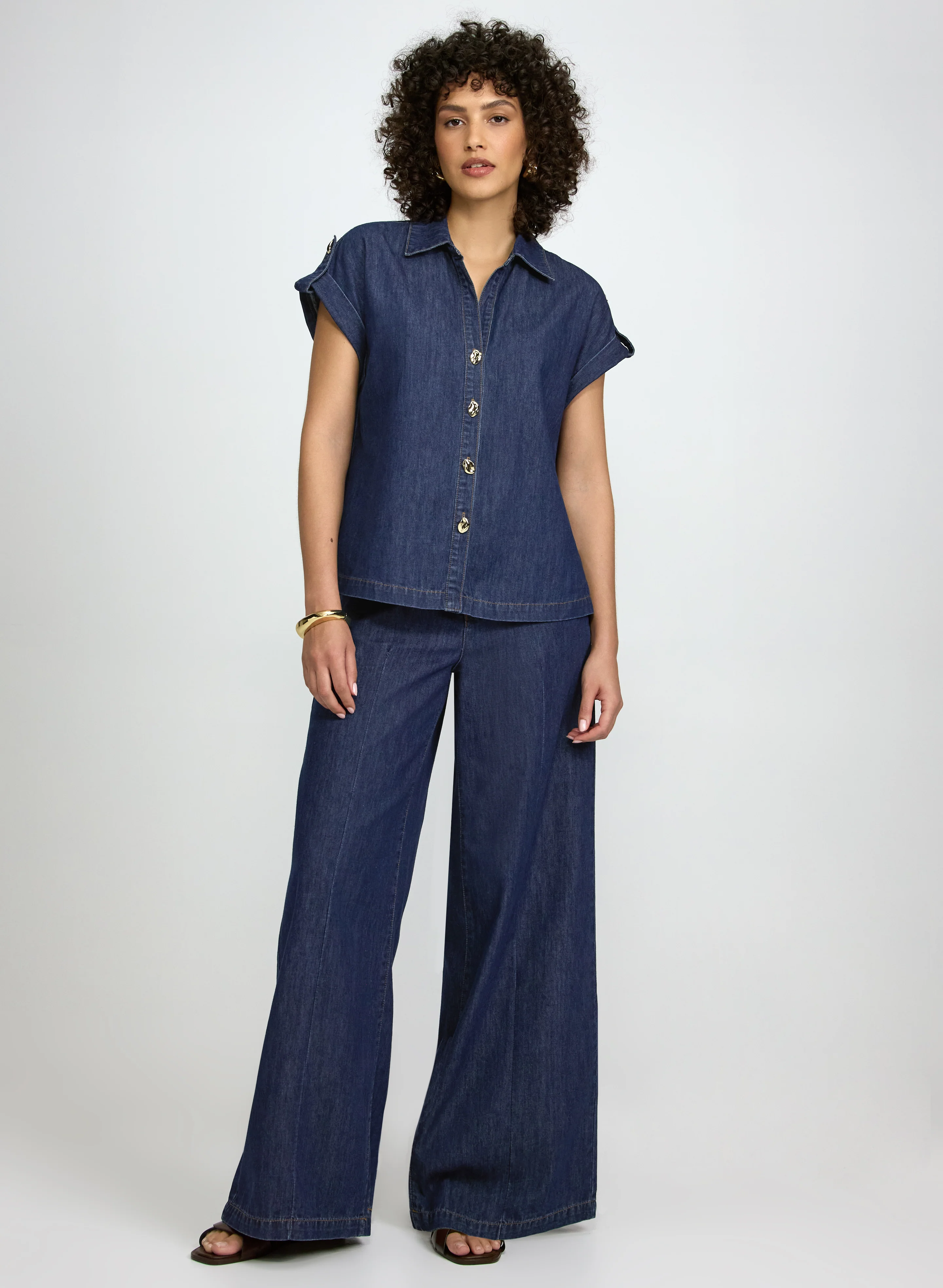 Denim Button-Down Blouse - Image 4