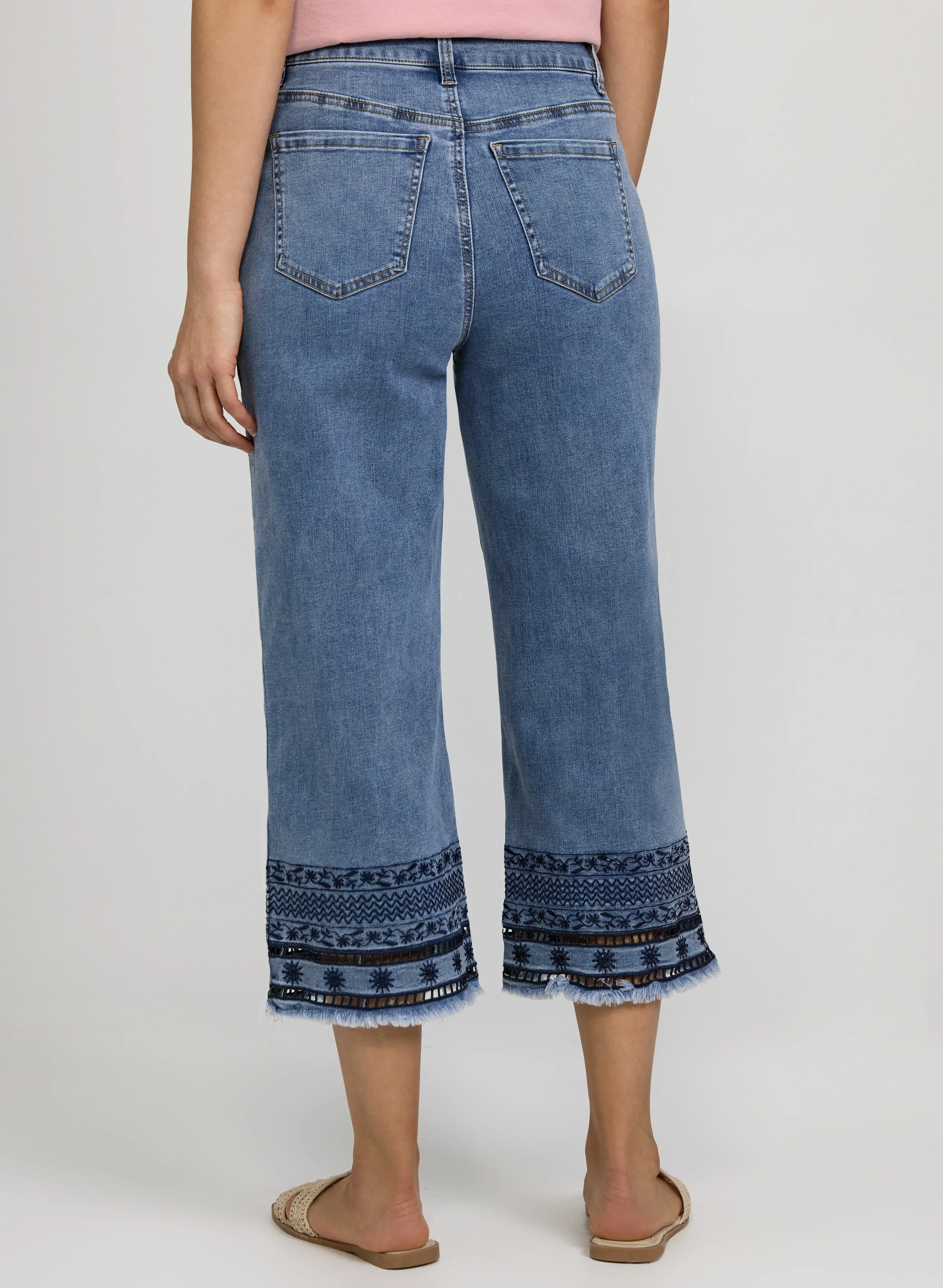 Denim Embroidered Hem Capris - Image 4