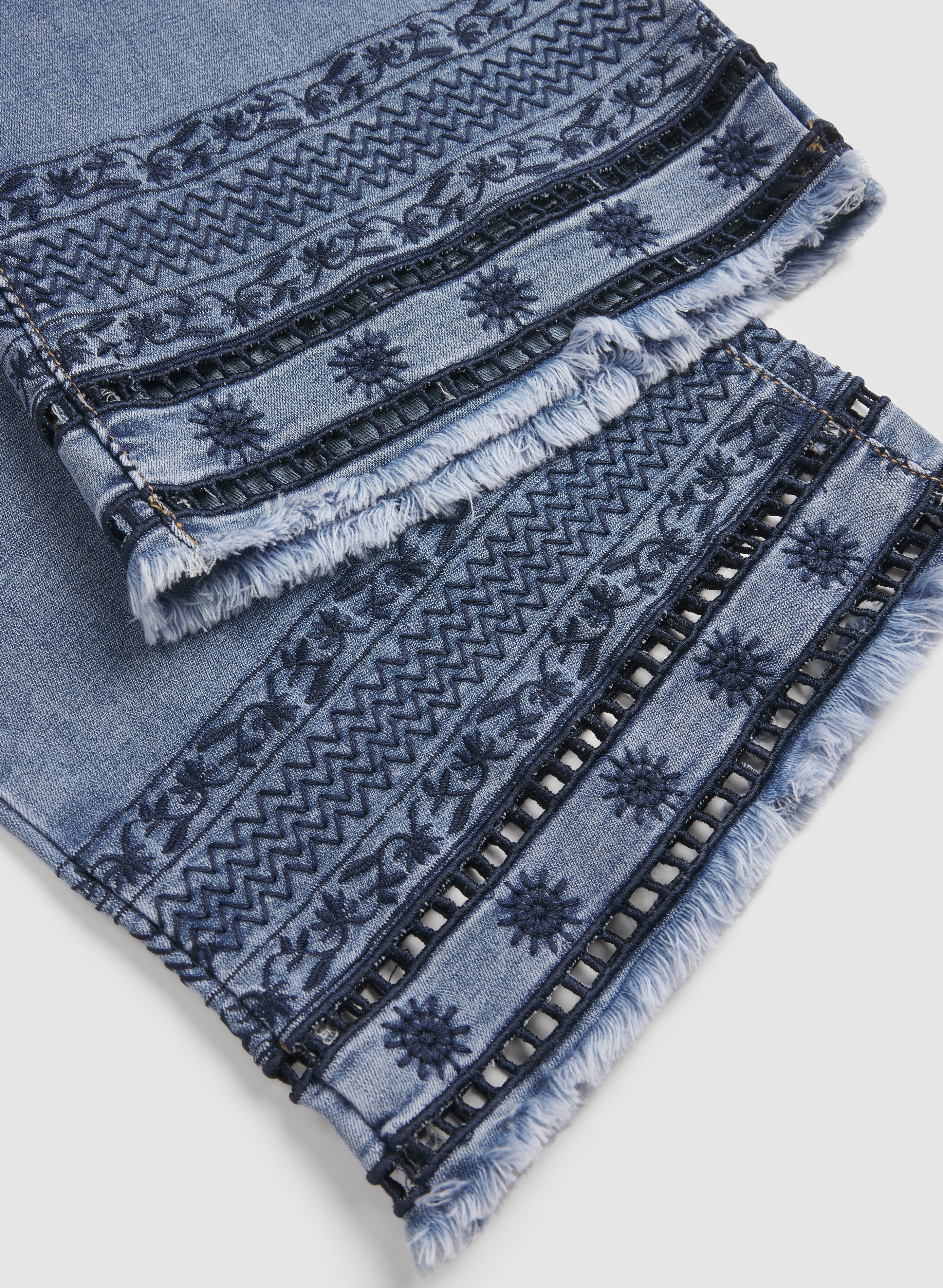 Denim Embroidered Hem Capris - Image 7