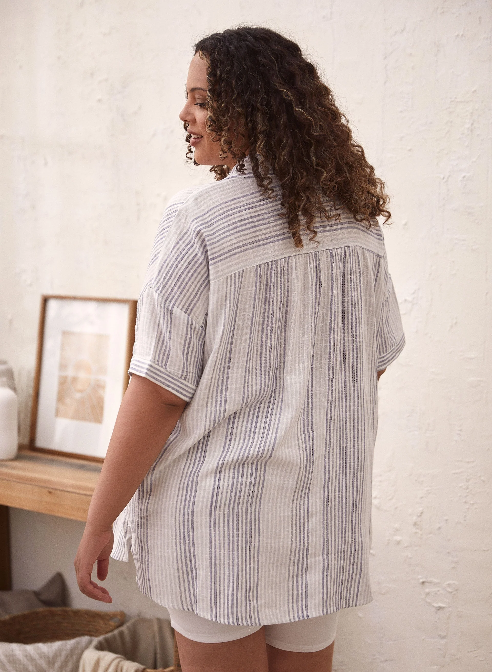 Dex - Stripe Print Linen Top - Image 4