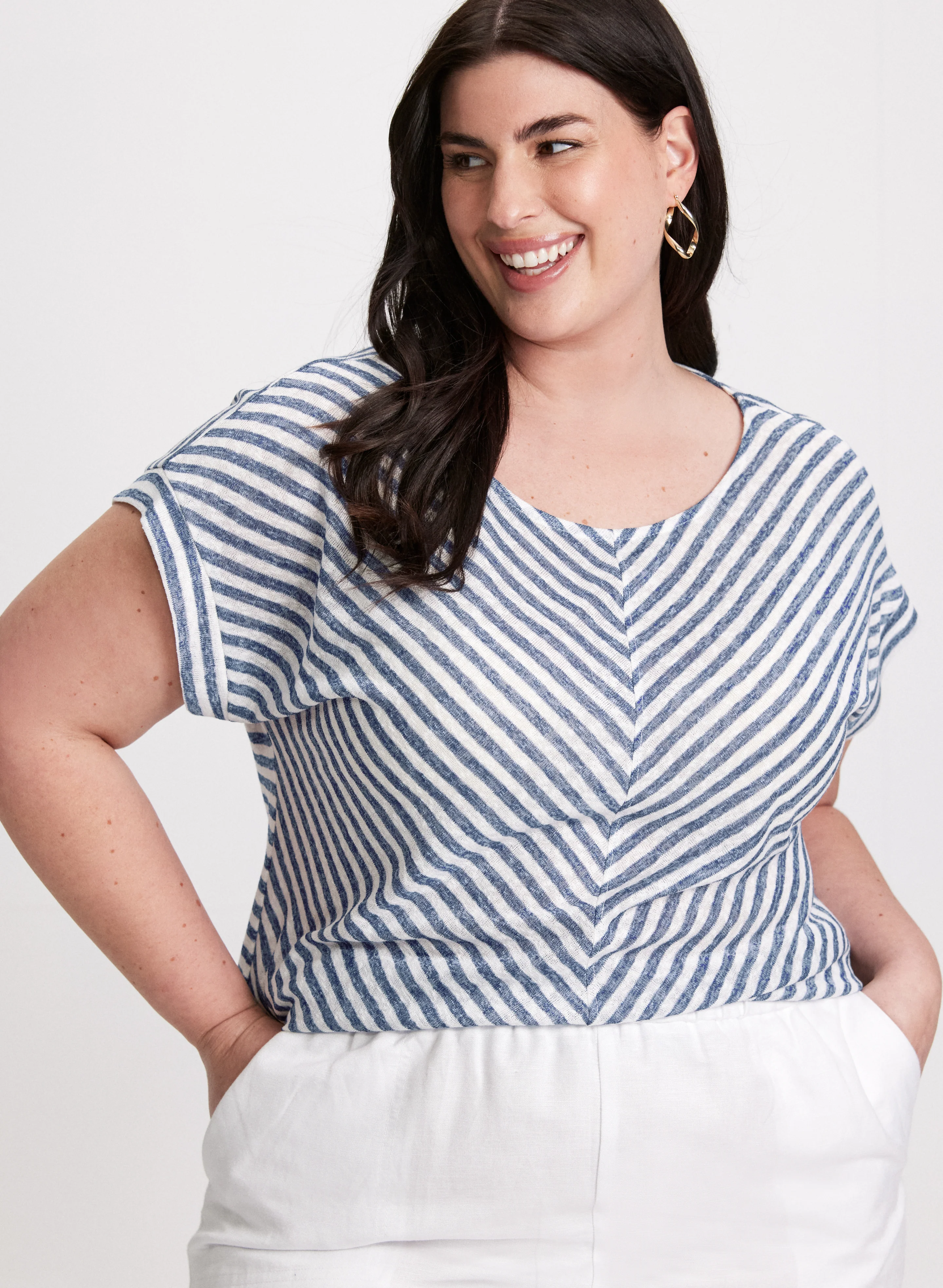 Diagonal Stripe Cap Sleeve Top