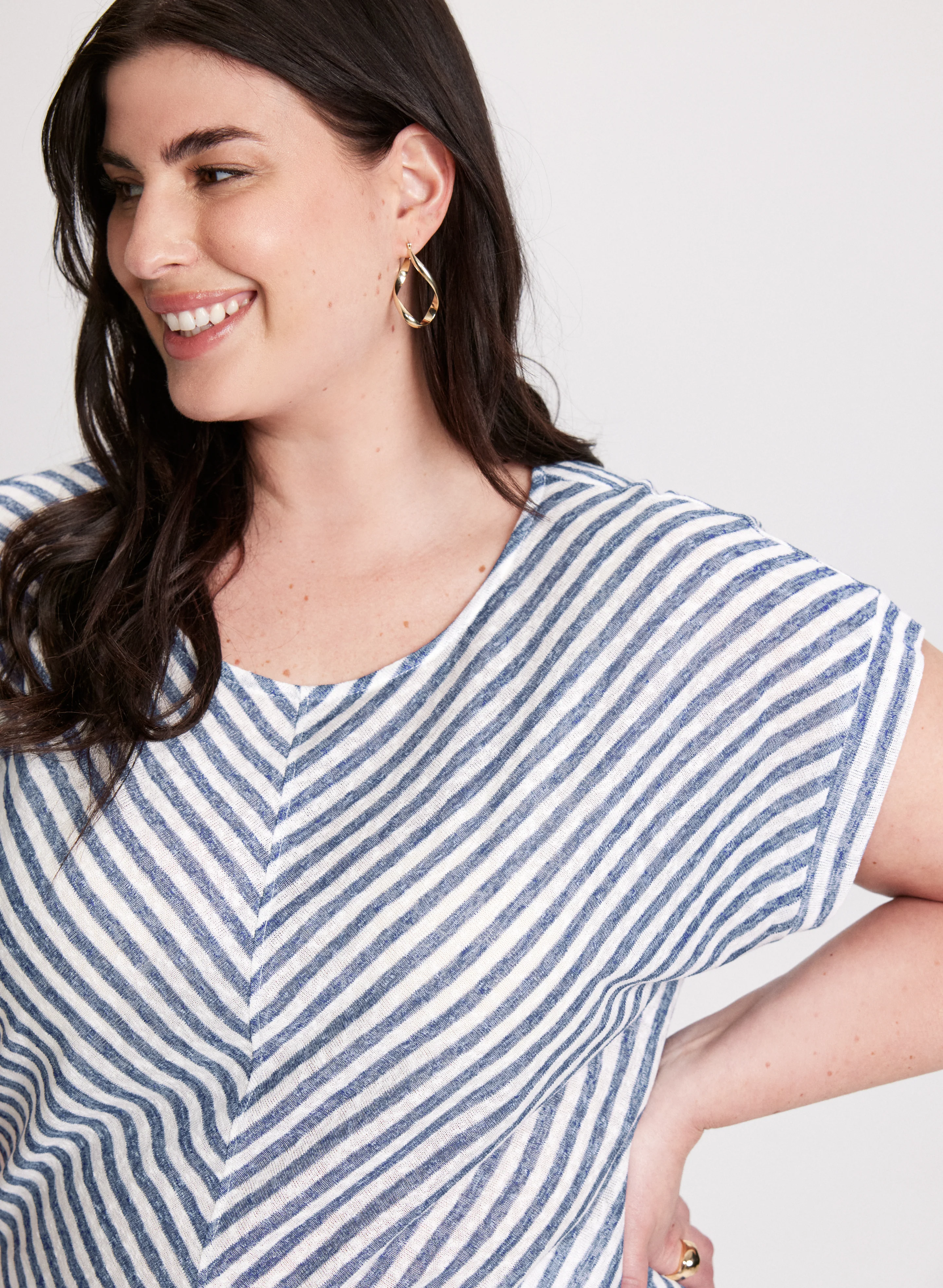 Diagonal Stripe Cap Sleeve Top - Image 2