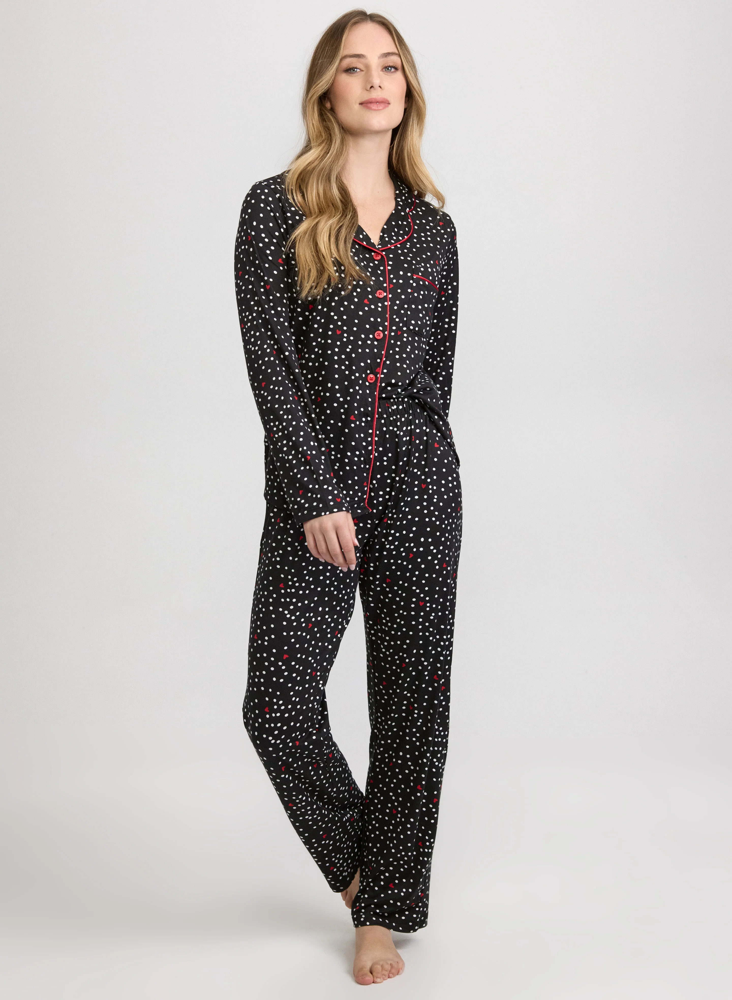 Dot & Heart Print Pyjama Set