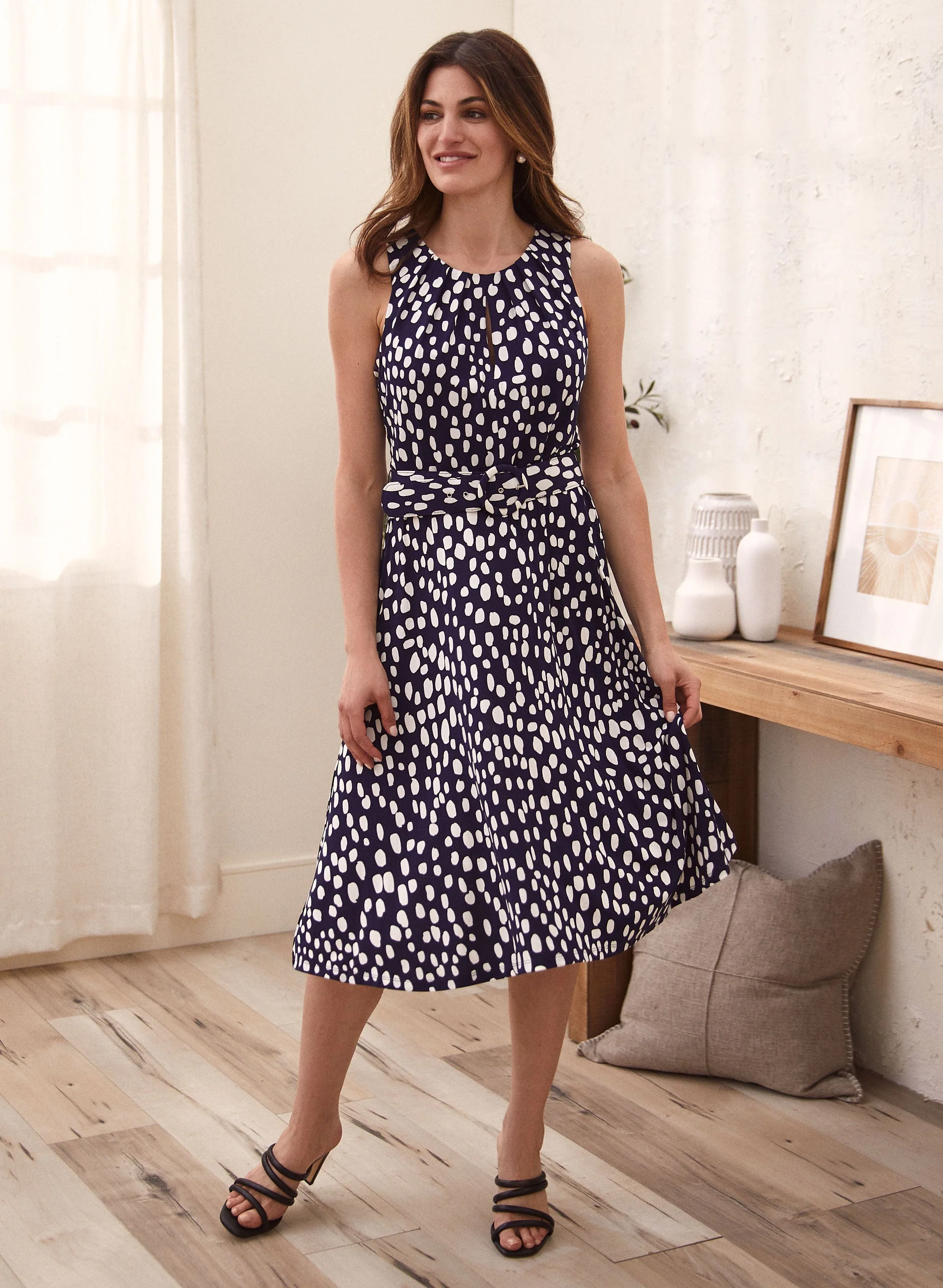 Dot Print Keyhole Belted Dress - Image 4
