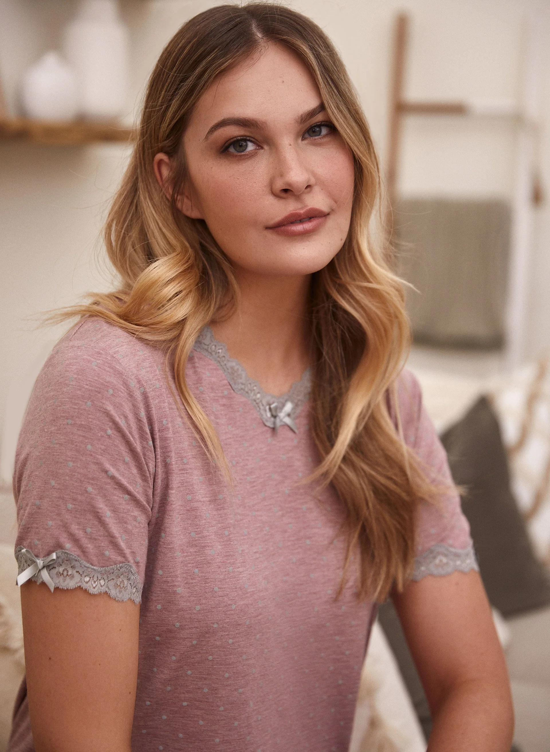 Dot Print Lace Pyjama Set - Image 3