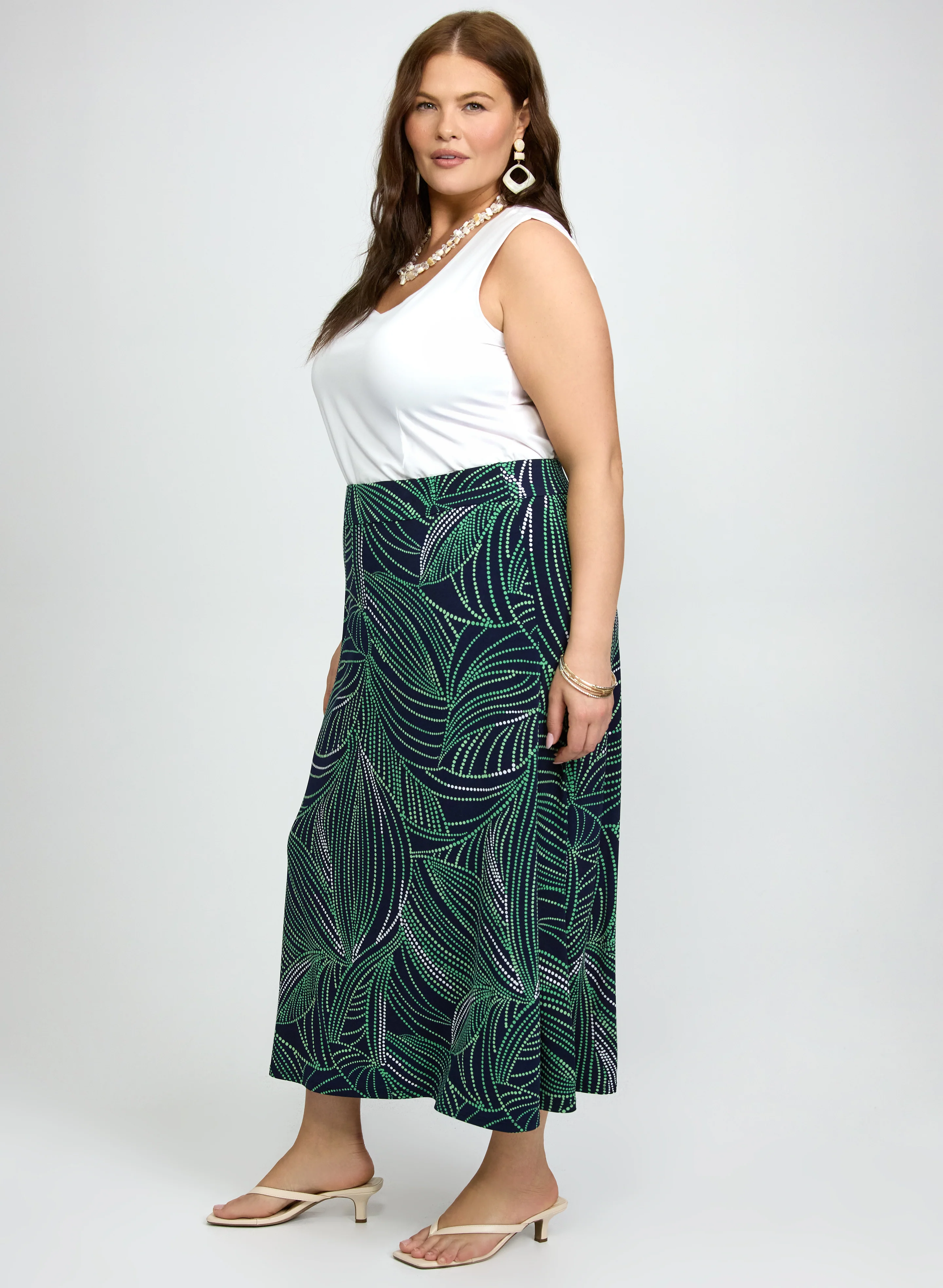 Dotted Leaf Print Skirt - Image 2