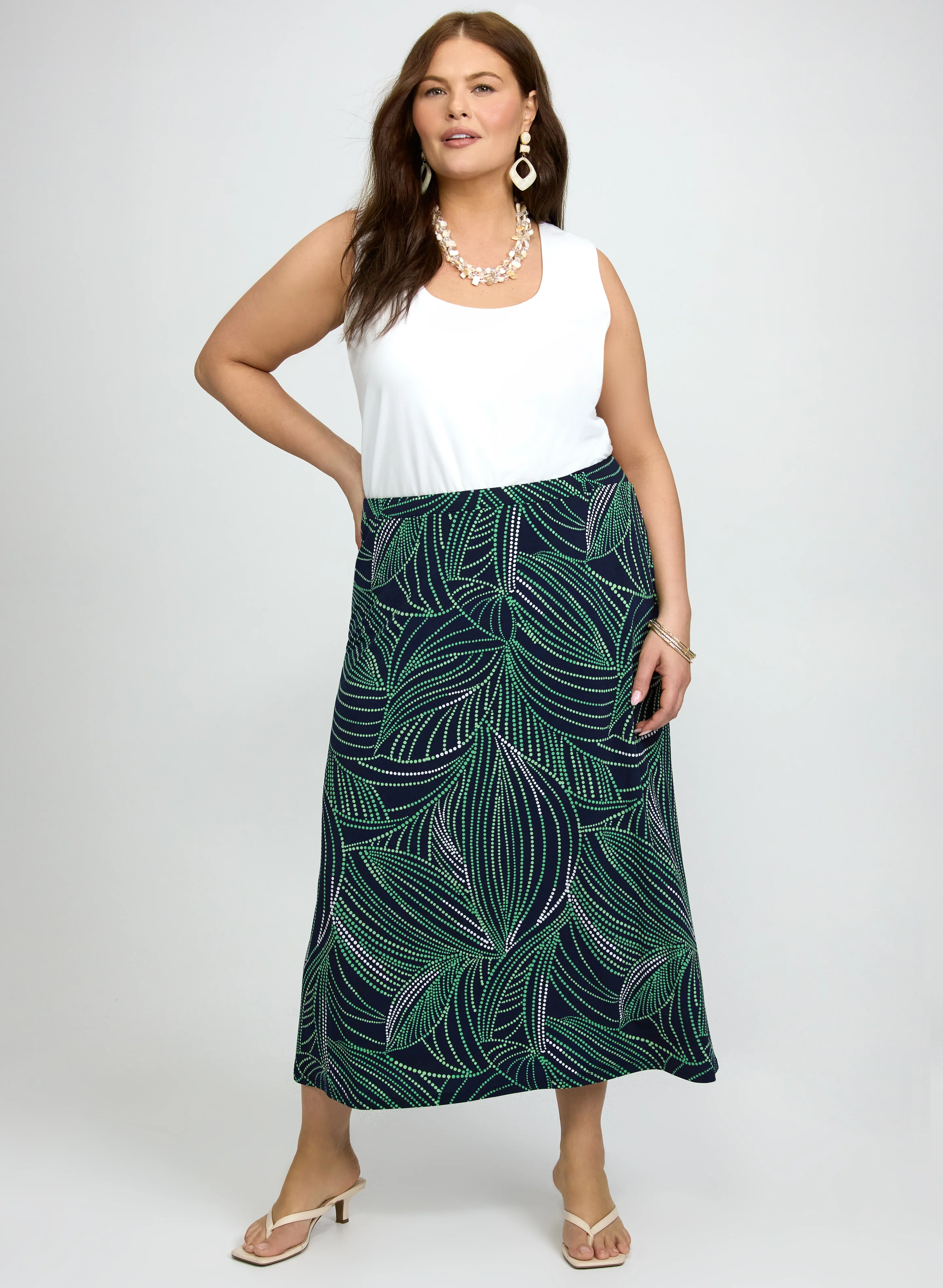 Dotted Leaf Print Skirt - Image 3