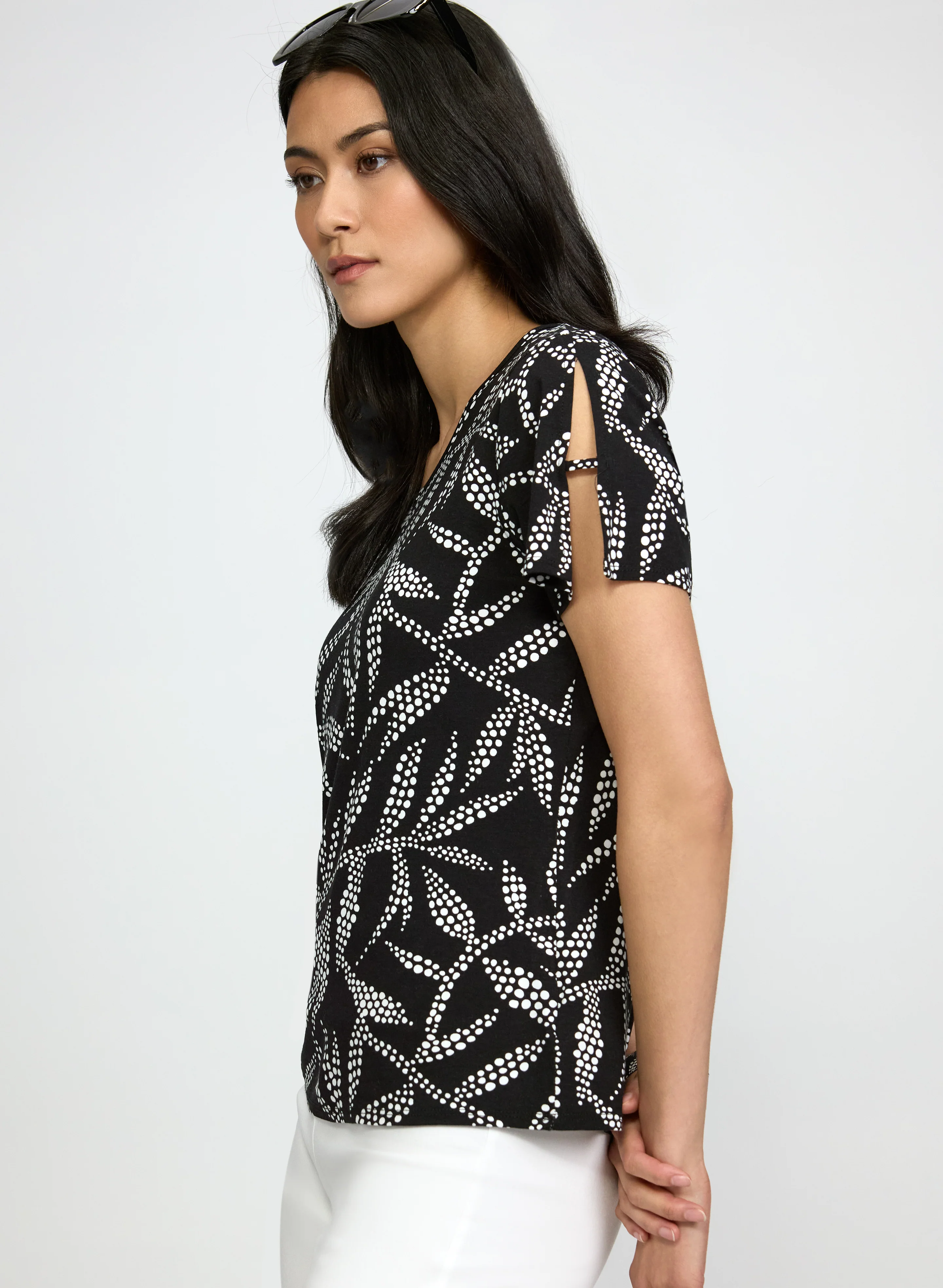 Dotted Leaf Print Top - Image 2