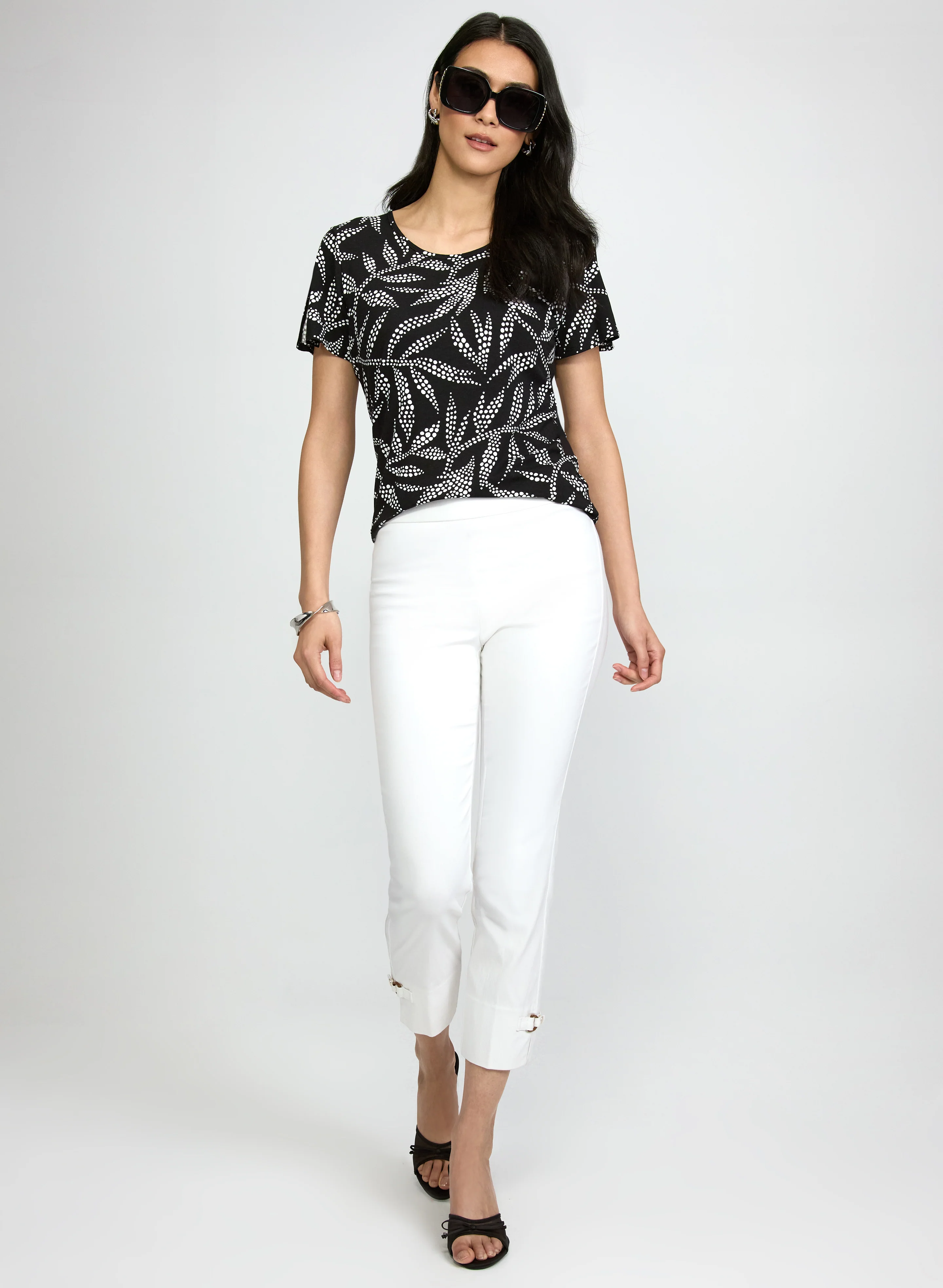 Dotted Leaf Print Top - Image 4