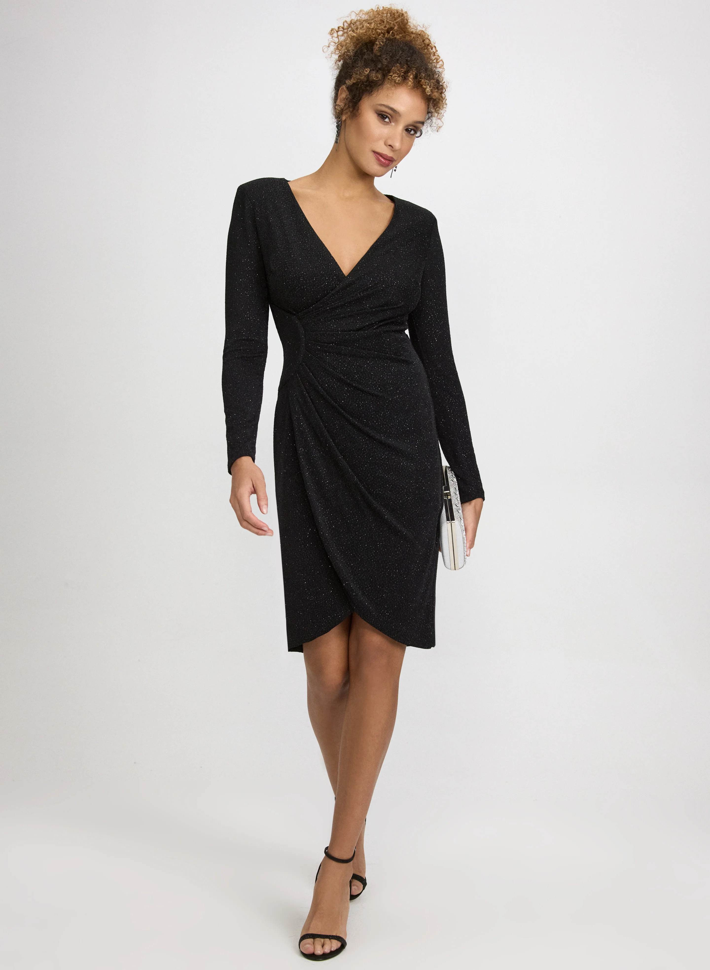 Draped Glitter Knit Dress