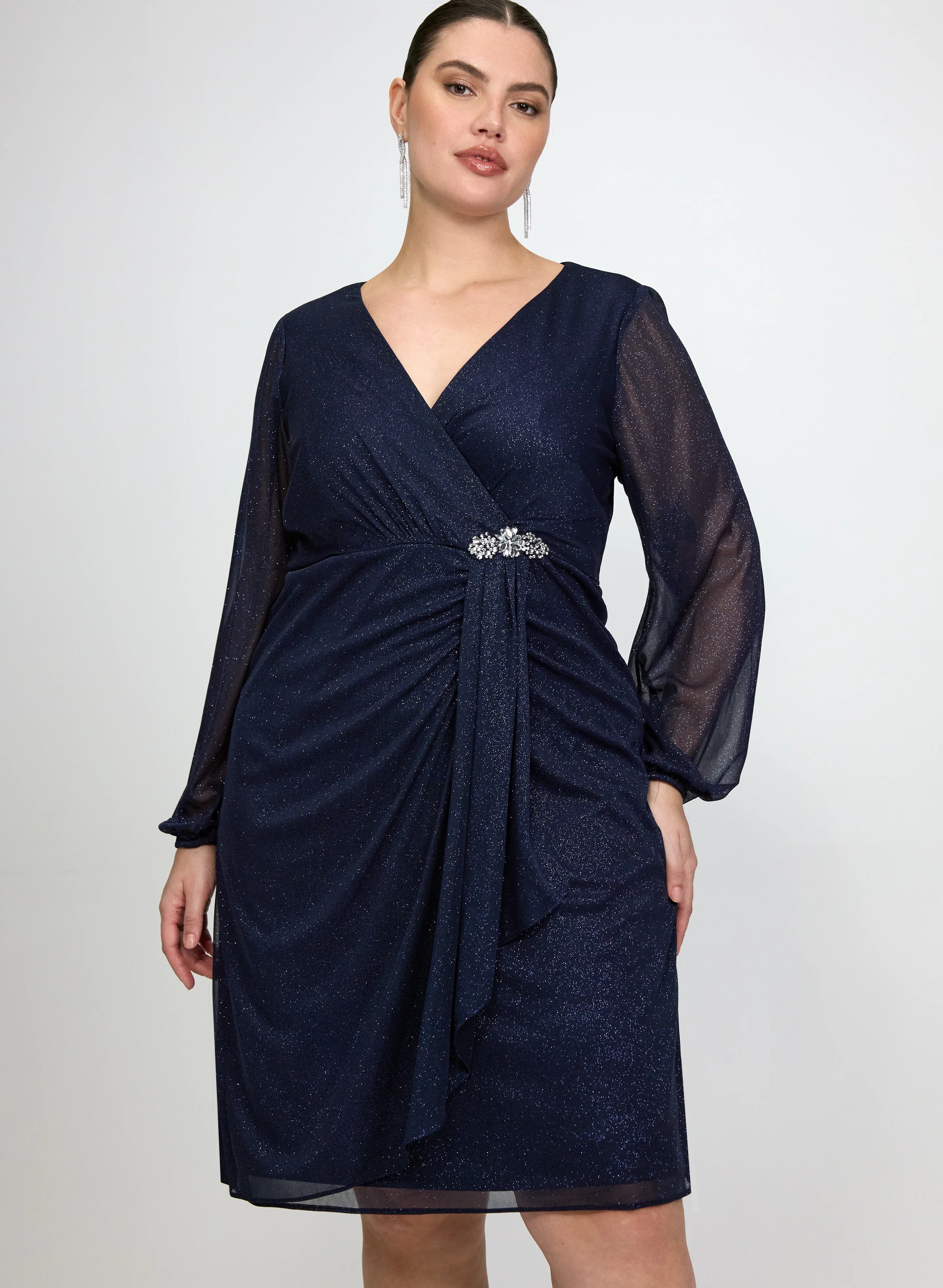 Draped Glitter Mesh Dress - Image 2