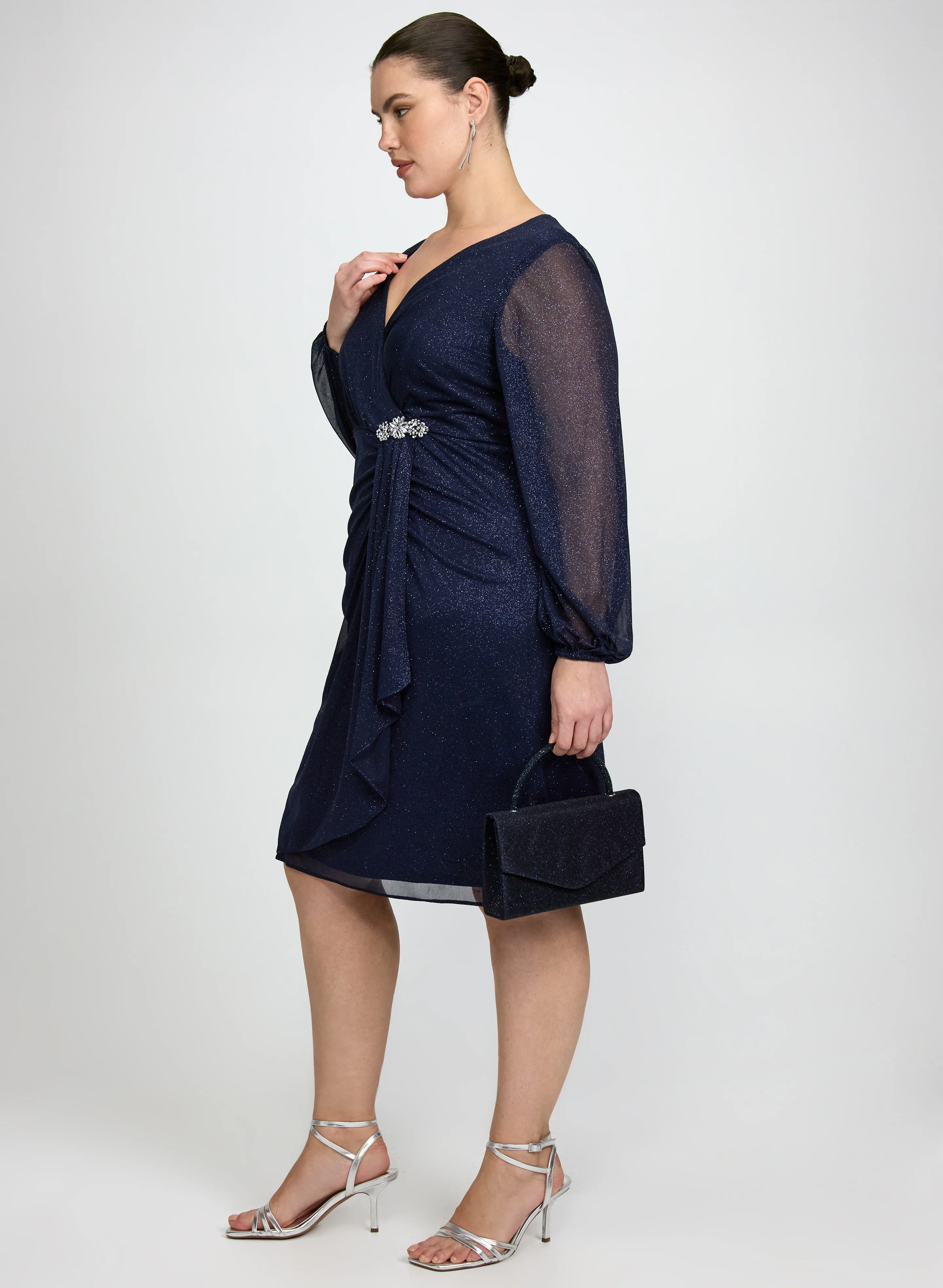 Draped Glitter Mesh Dress - Image 3