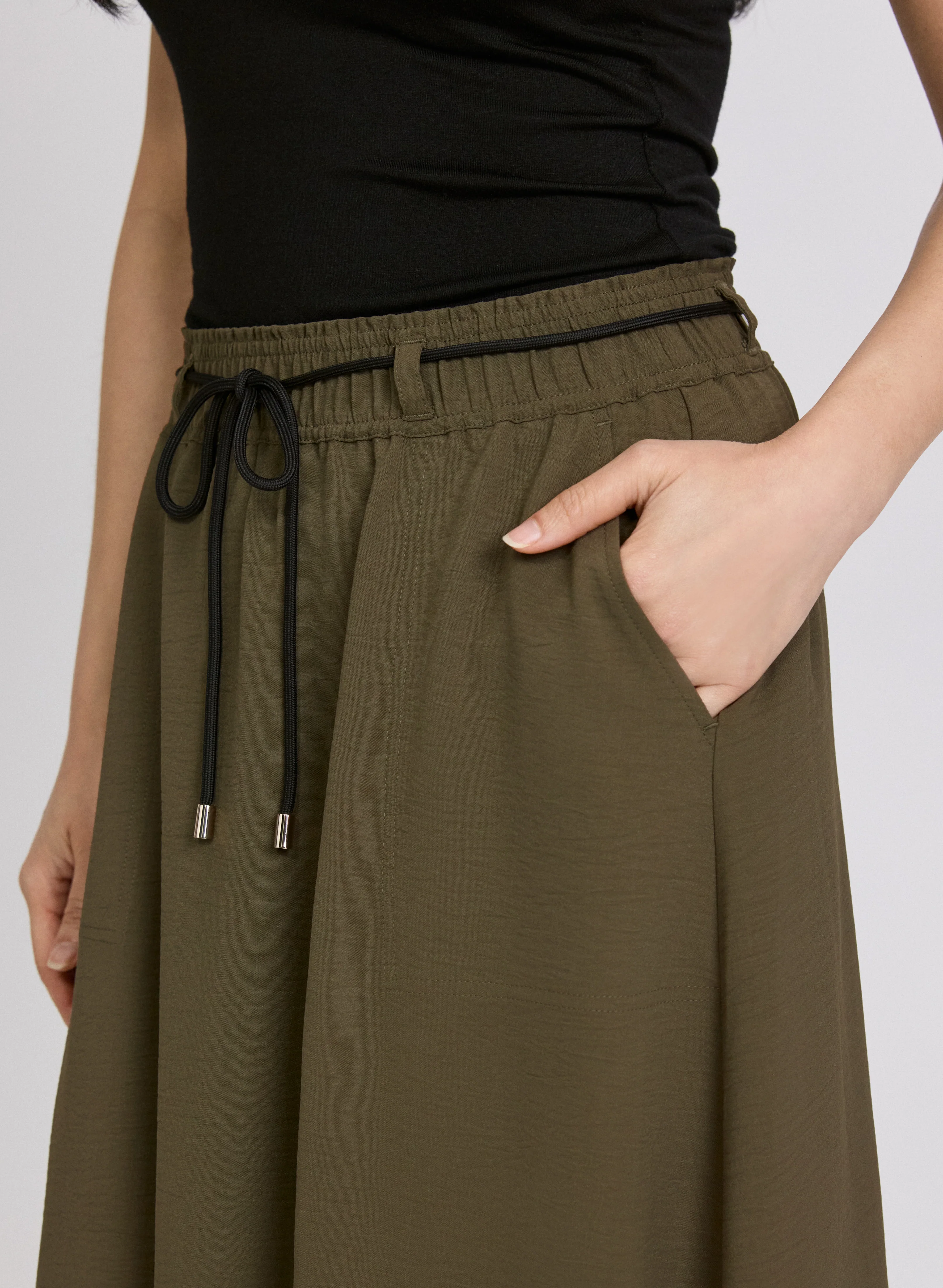 Drawstring Crinkled Maxi Skirt - Image 2