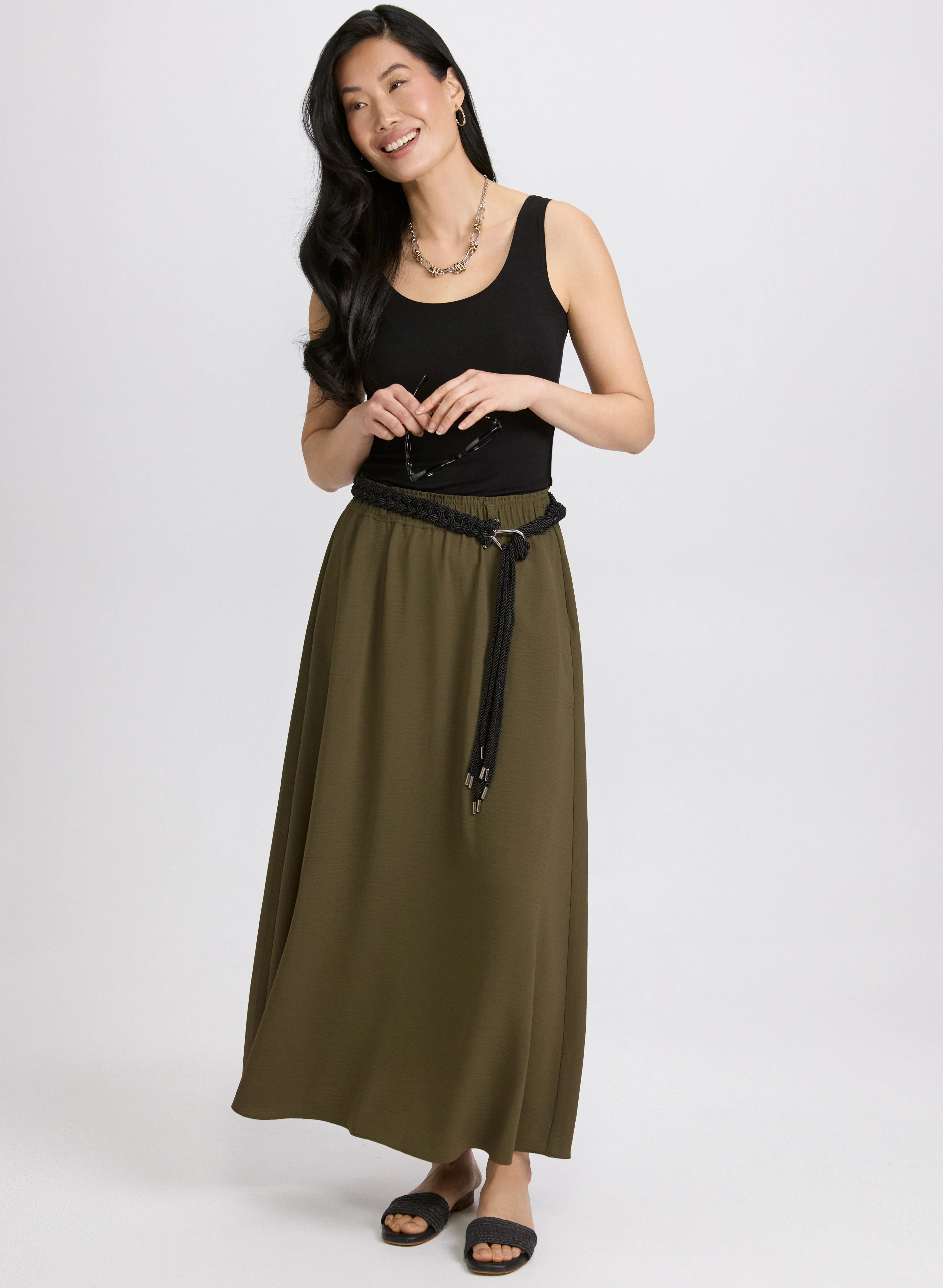Drawstring Crinkled Maxi Skirt - Image 3