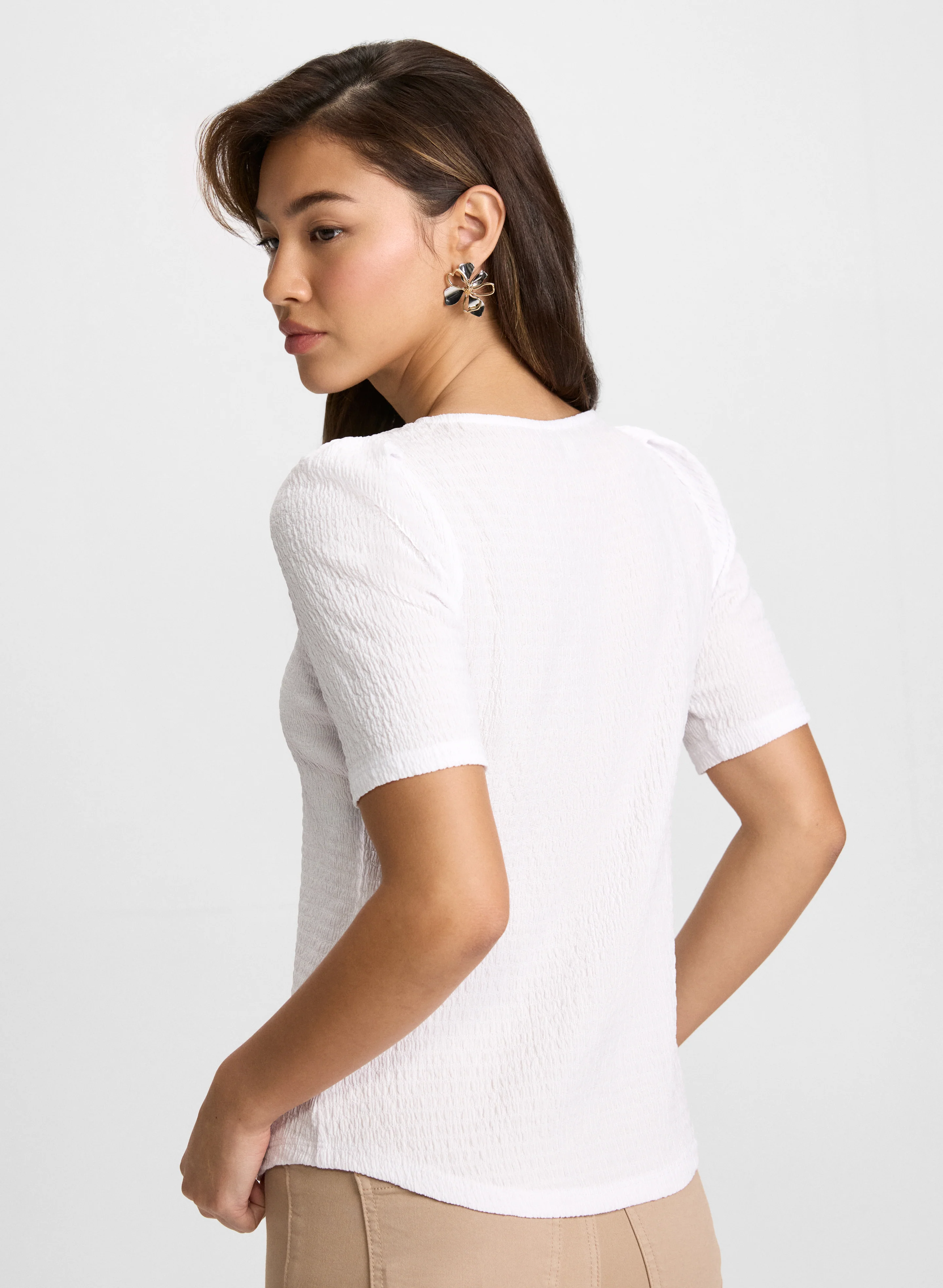Elbow Sleeve Textured Knit Top - Image 4