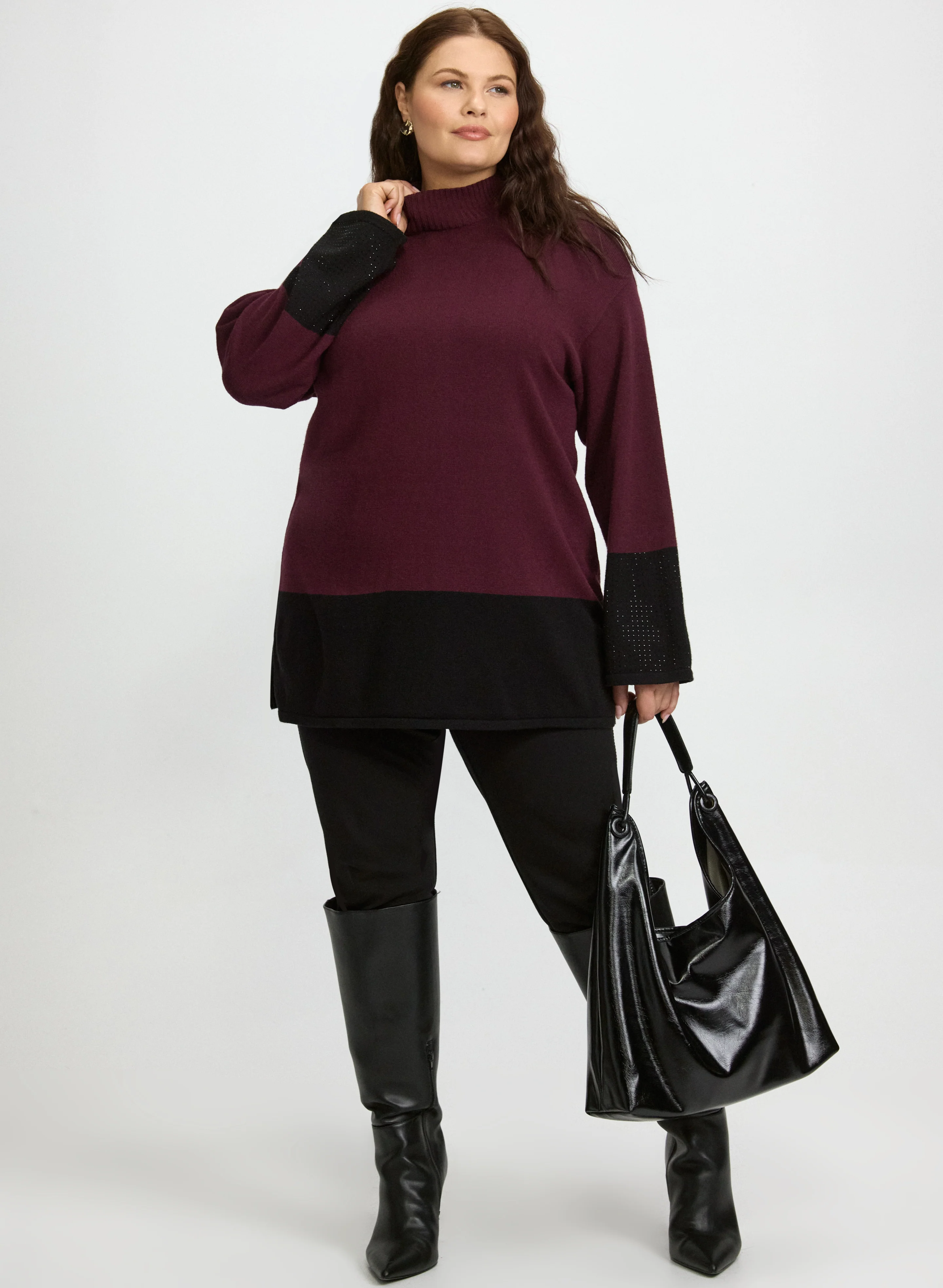 Embellished Colour Block Tunic Sweater - Image 3