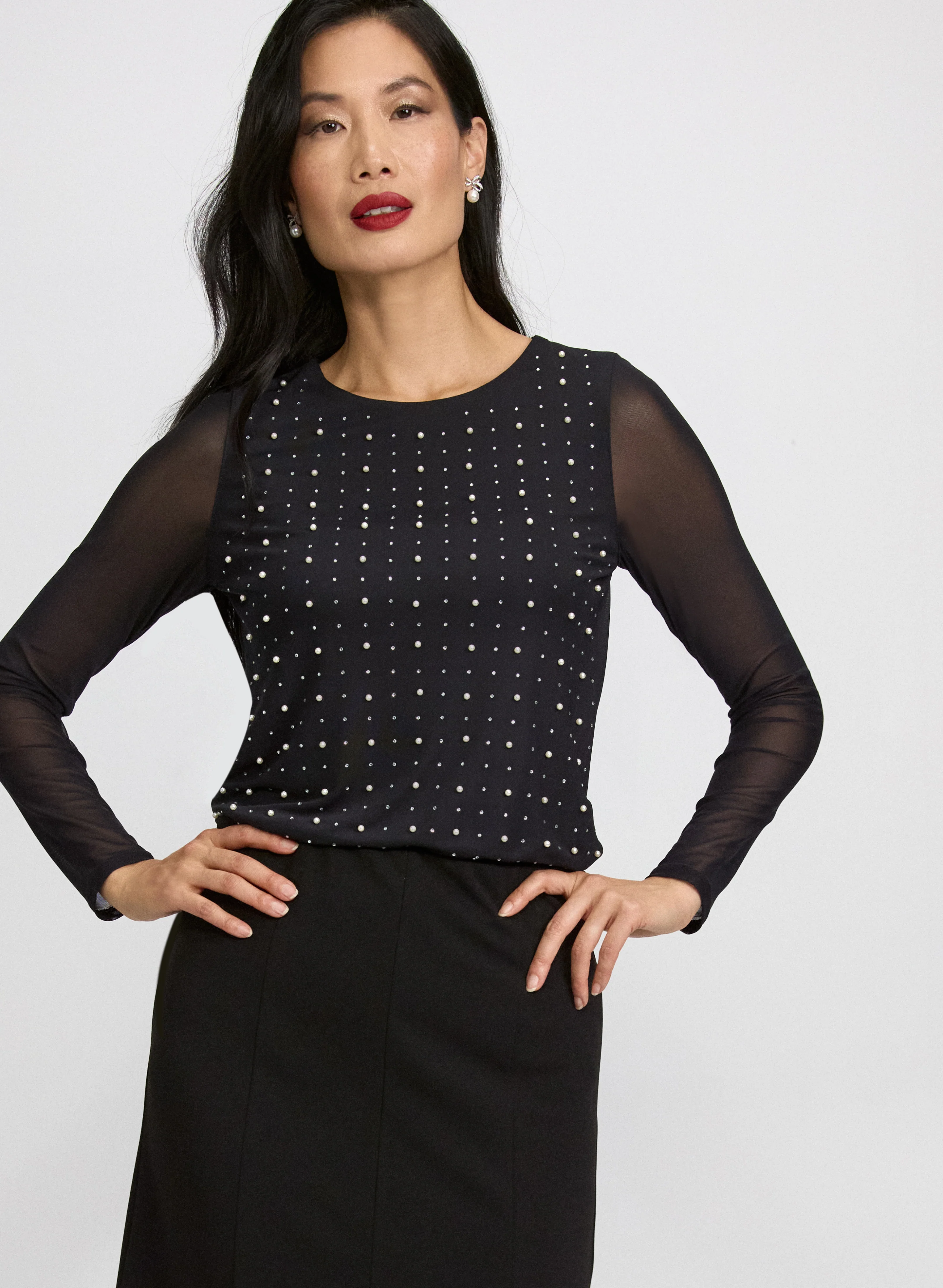 Embellished Mesh Top
