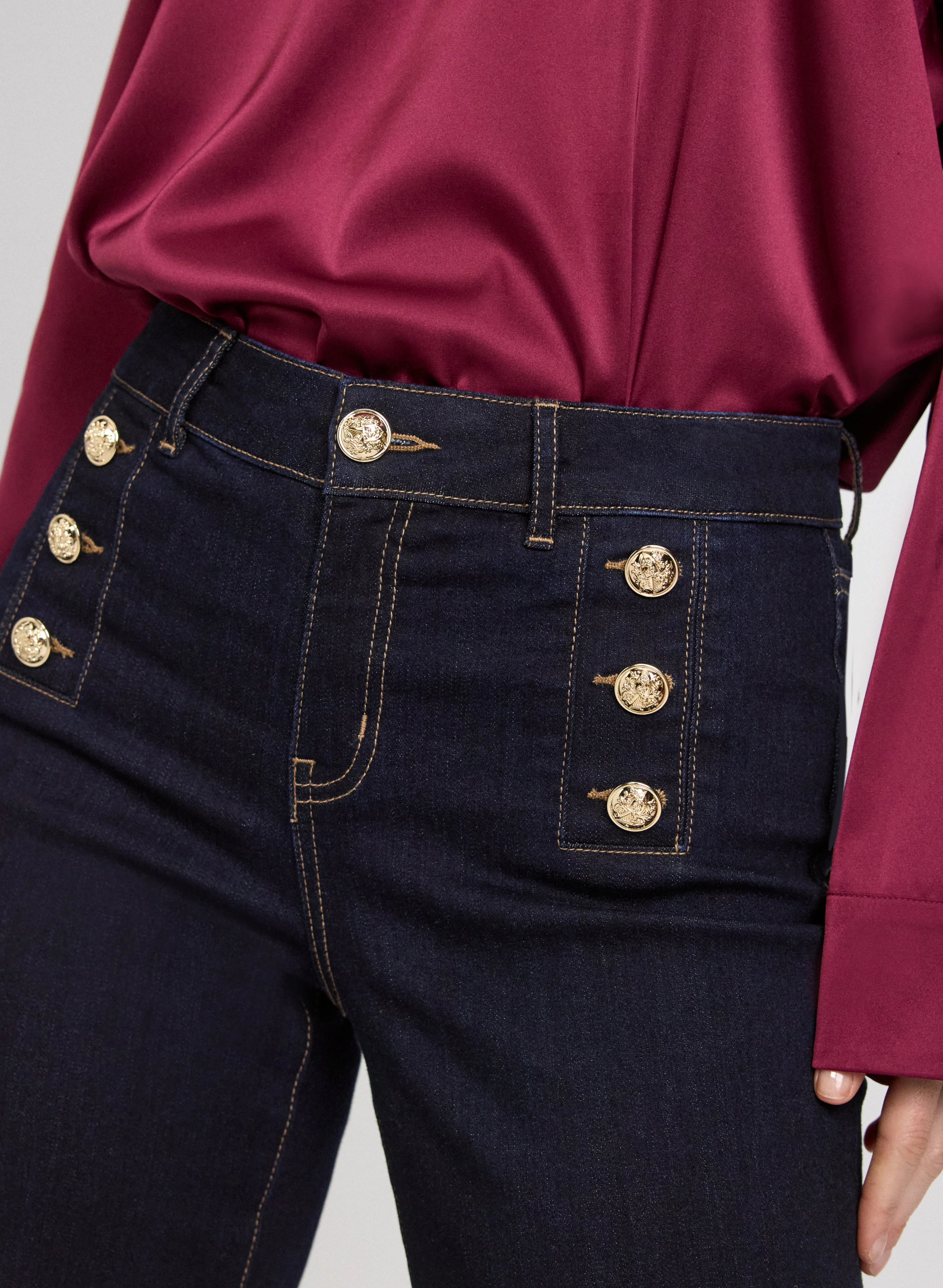 Embossed Button Detail Jeans - Image 2