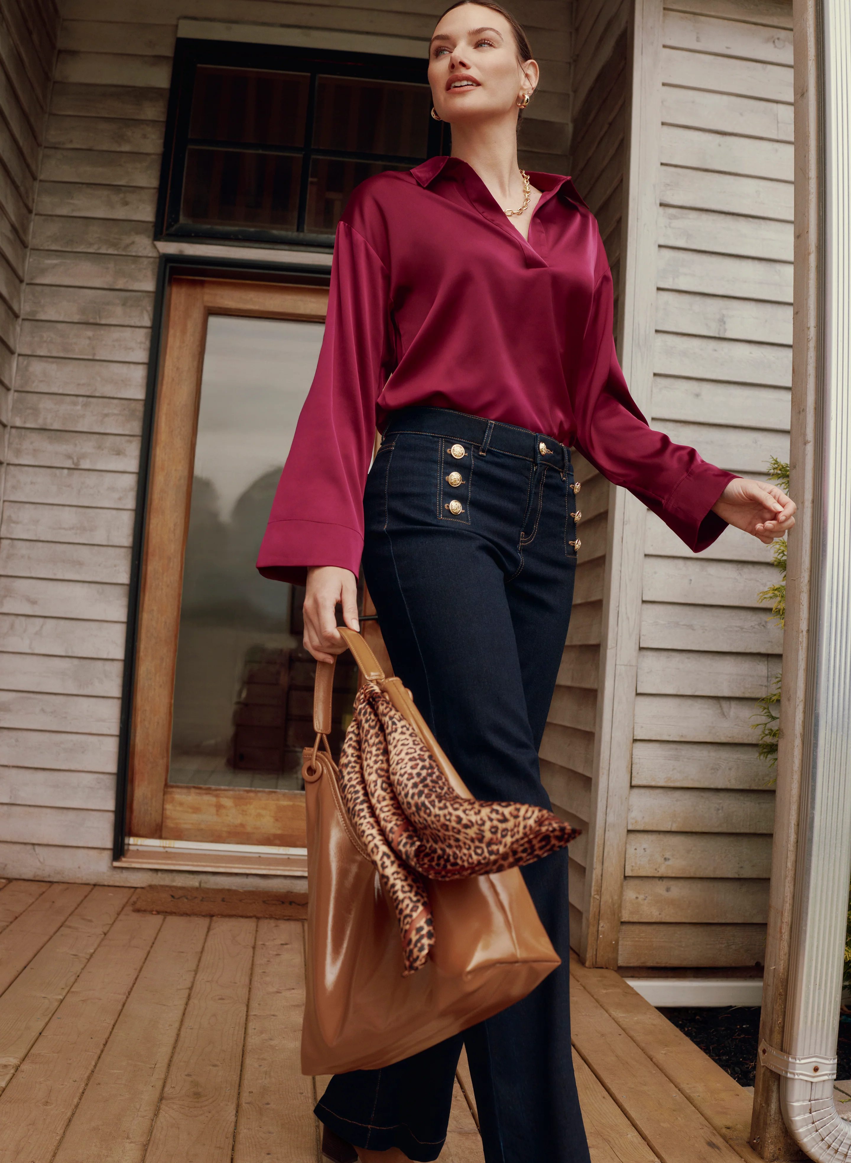Embossed Button Detail Jeans - Image 3