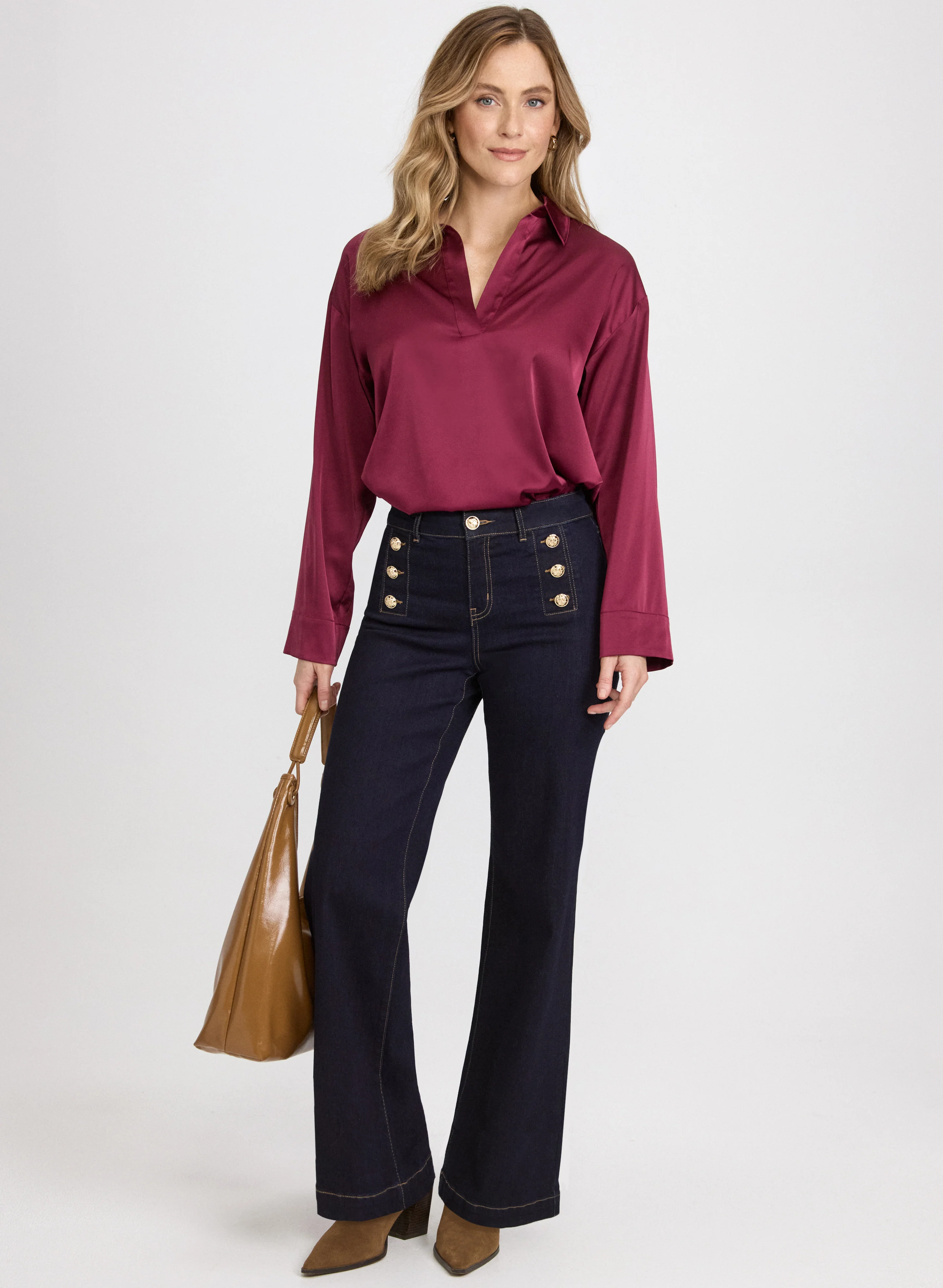 Embossed Button Detail Jeans - Image 5