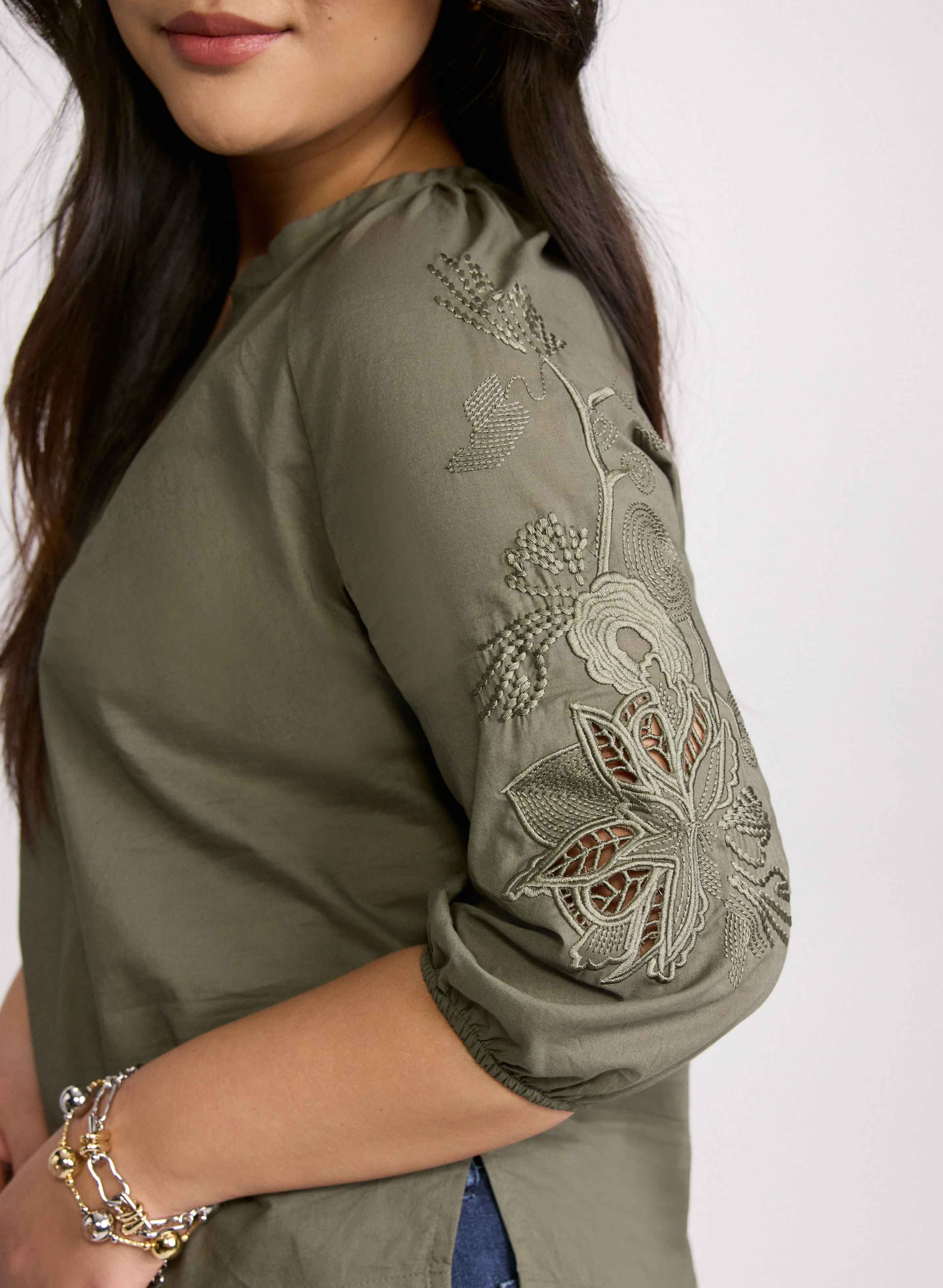 Embroidered 3/4 Sleeve Blouse - Image 4