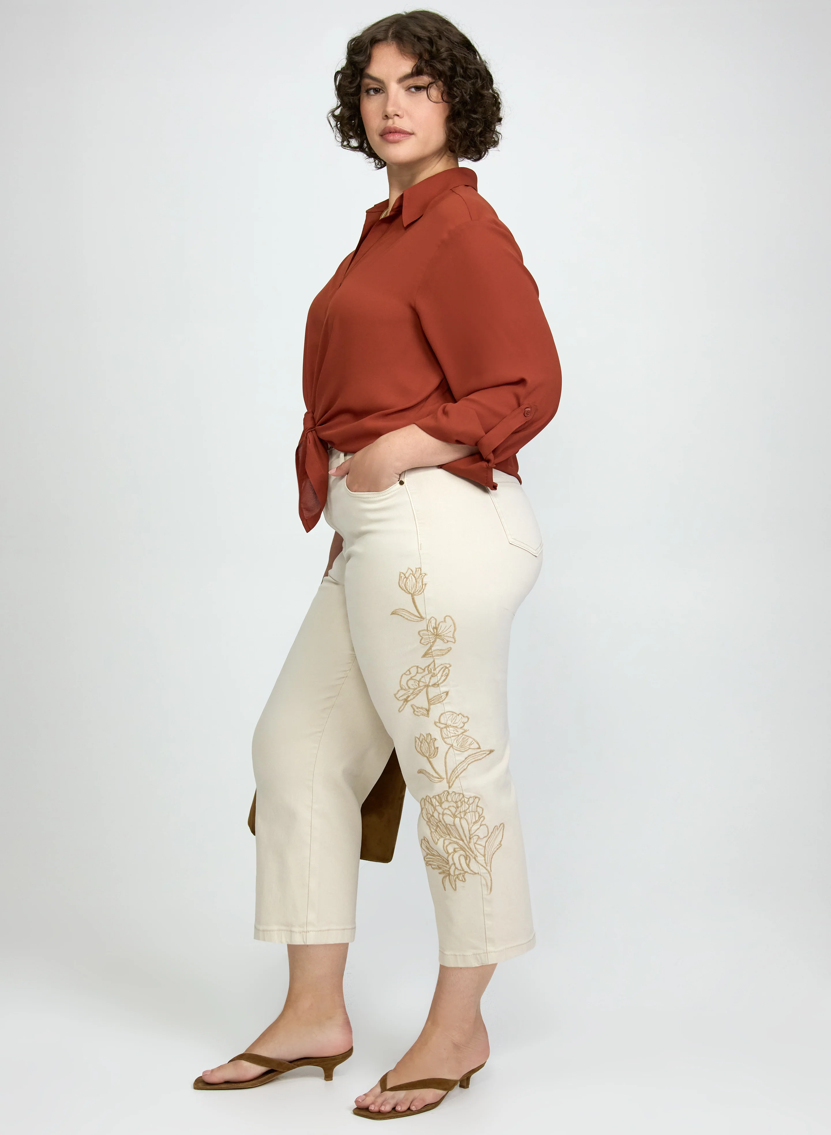 Embroidered Denim Capris - Image 2