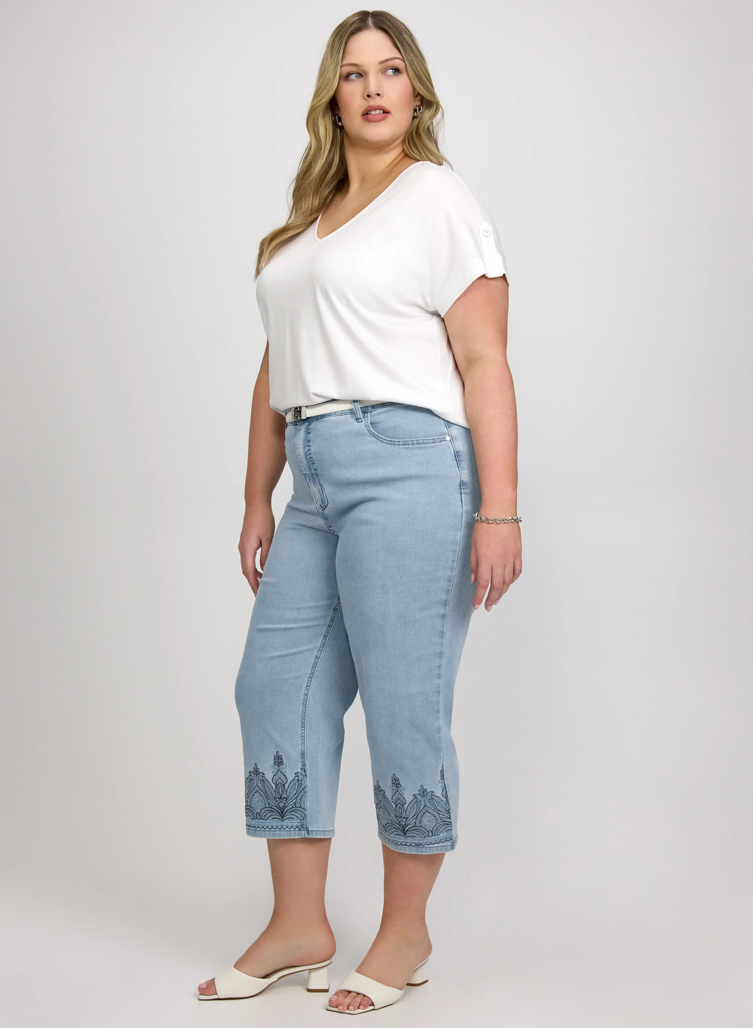 Embroidered Denim Capris - Image 5